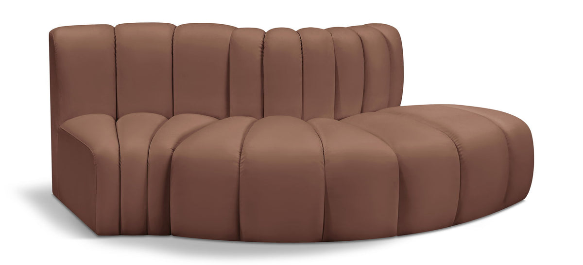 Arc Faux Leather Modular Sectional — 3-Piece Sofa — Cognac