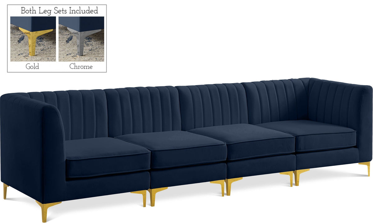 Alina Velvet Modular Sectional — 4-Piece Sectional — Navy