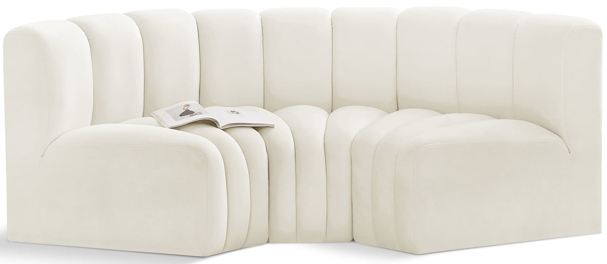 Arc Velvet Modular Sectional — 3-Piece U-Shaped Sectional — Cream