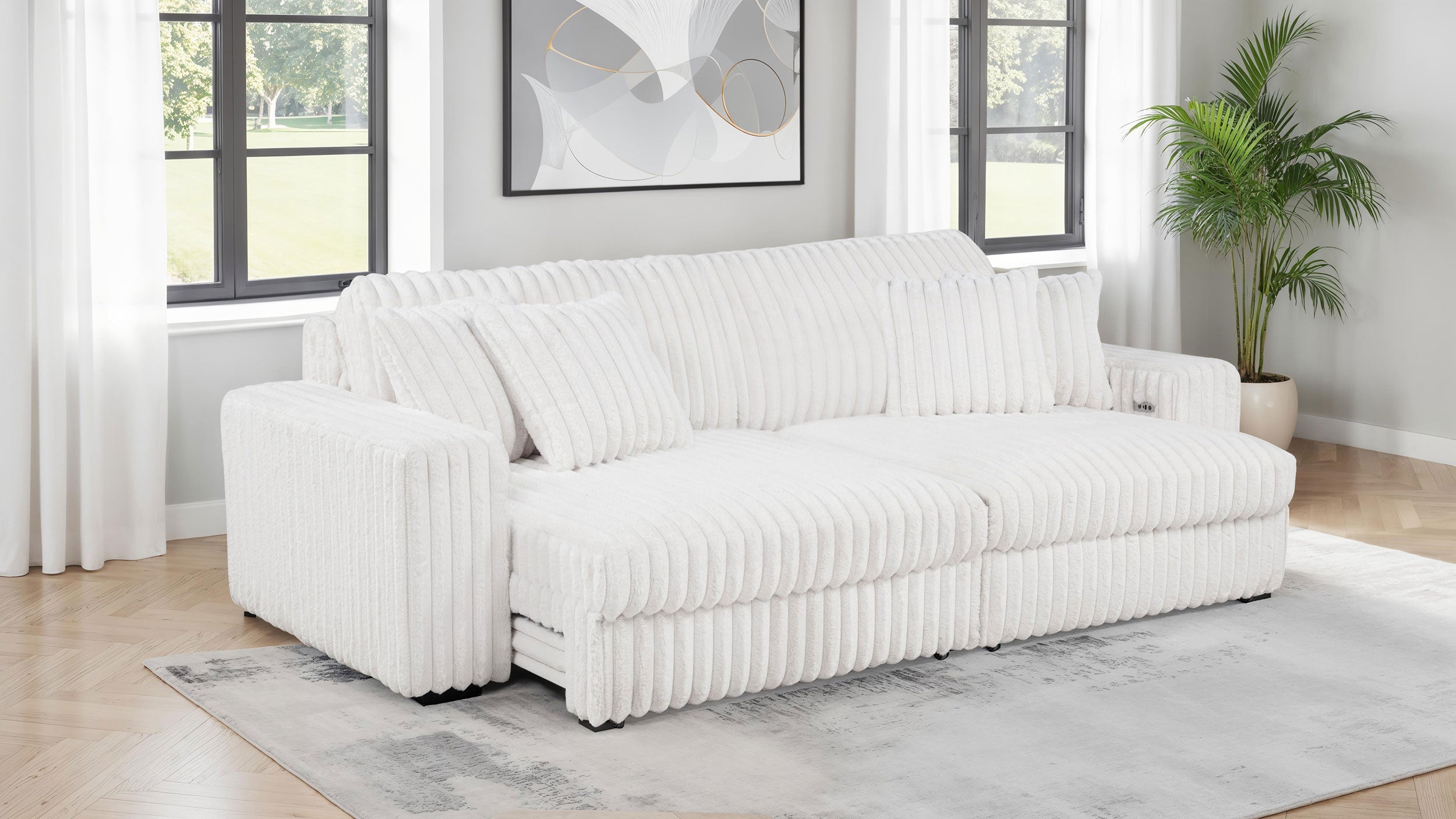 Jacana Corduroy Upholstered Dual Power Chaise Sofa