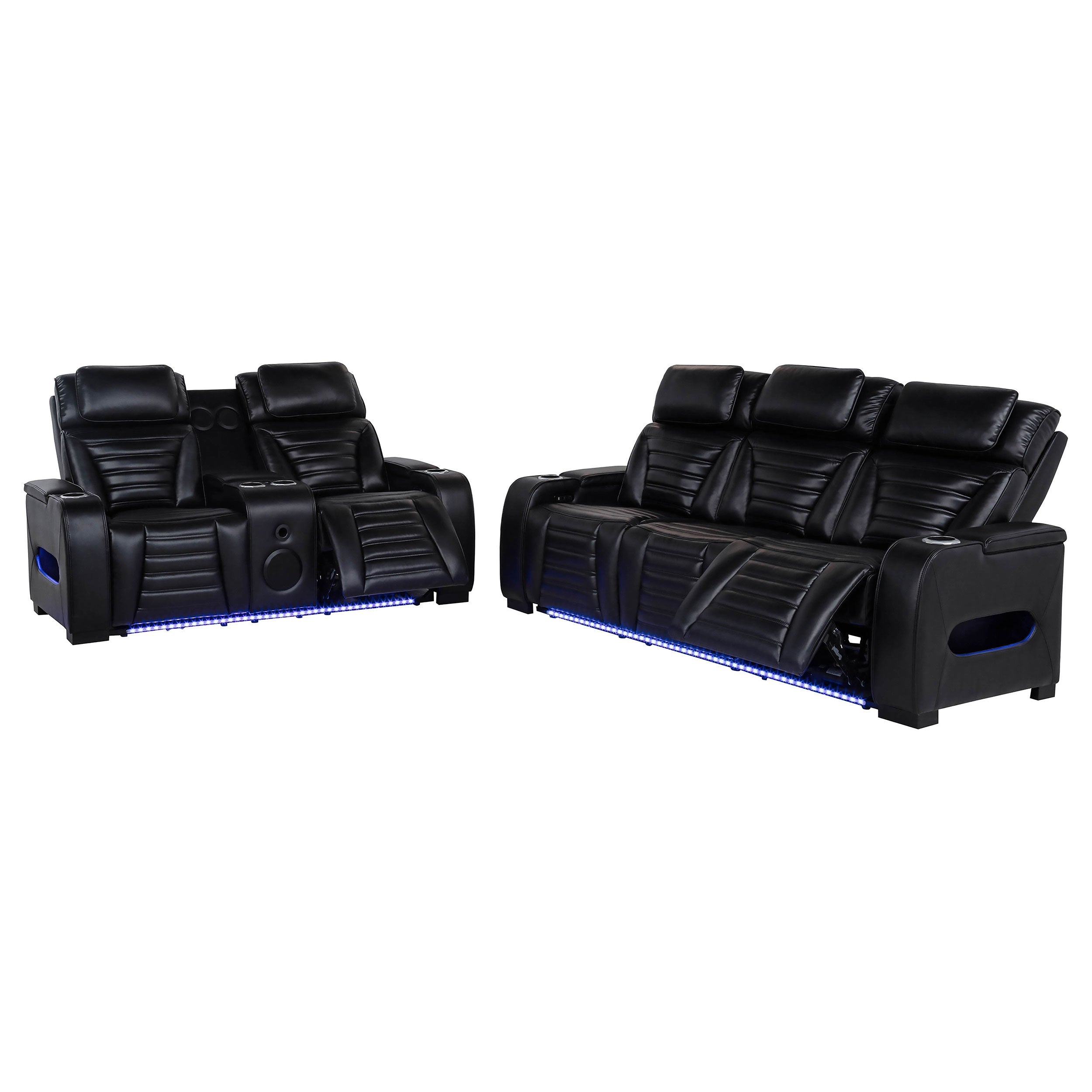 Zuma Faux Leather Dual Power LED Sofa Set