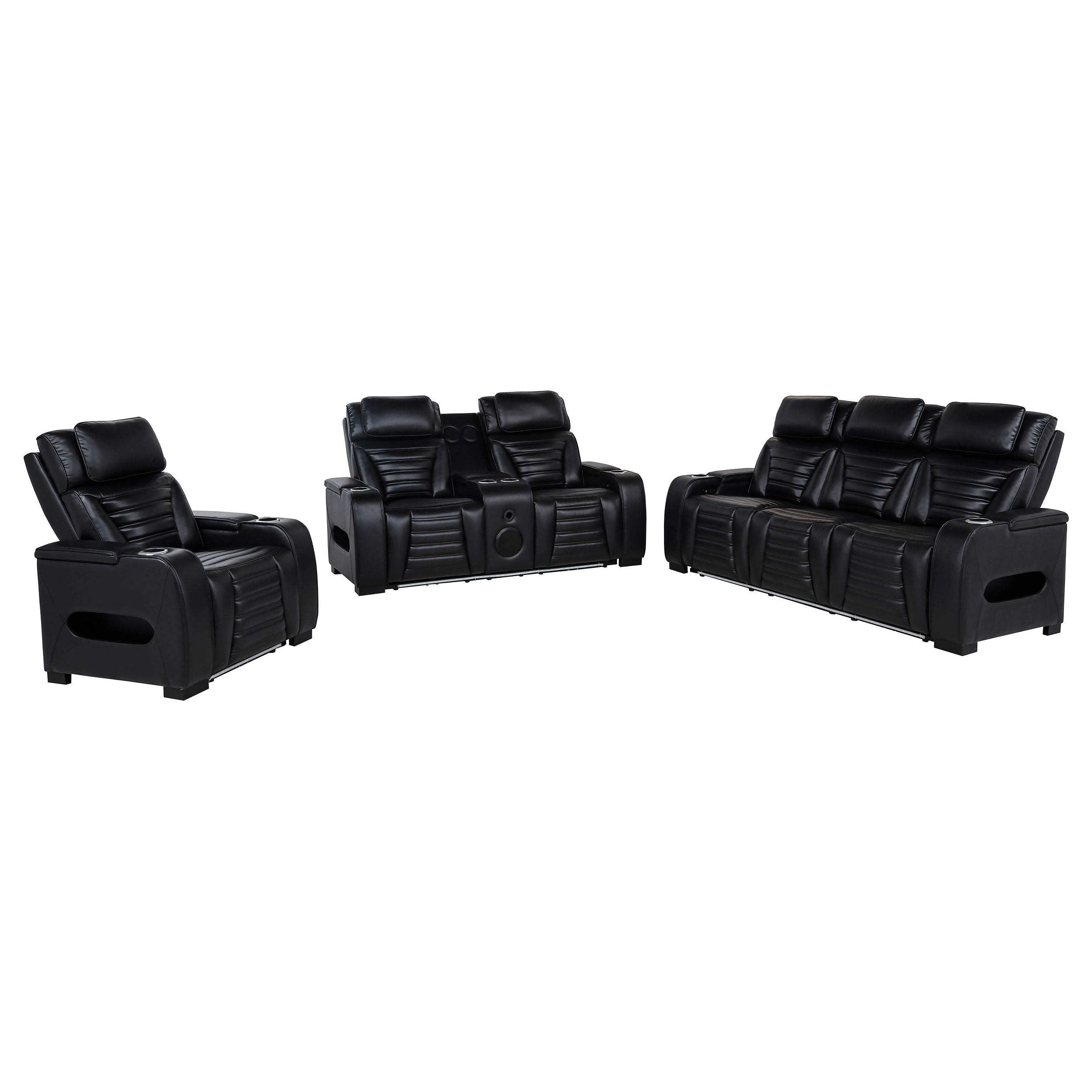 Zuma Faux Leather Dual Power LED Sofa Set