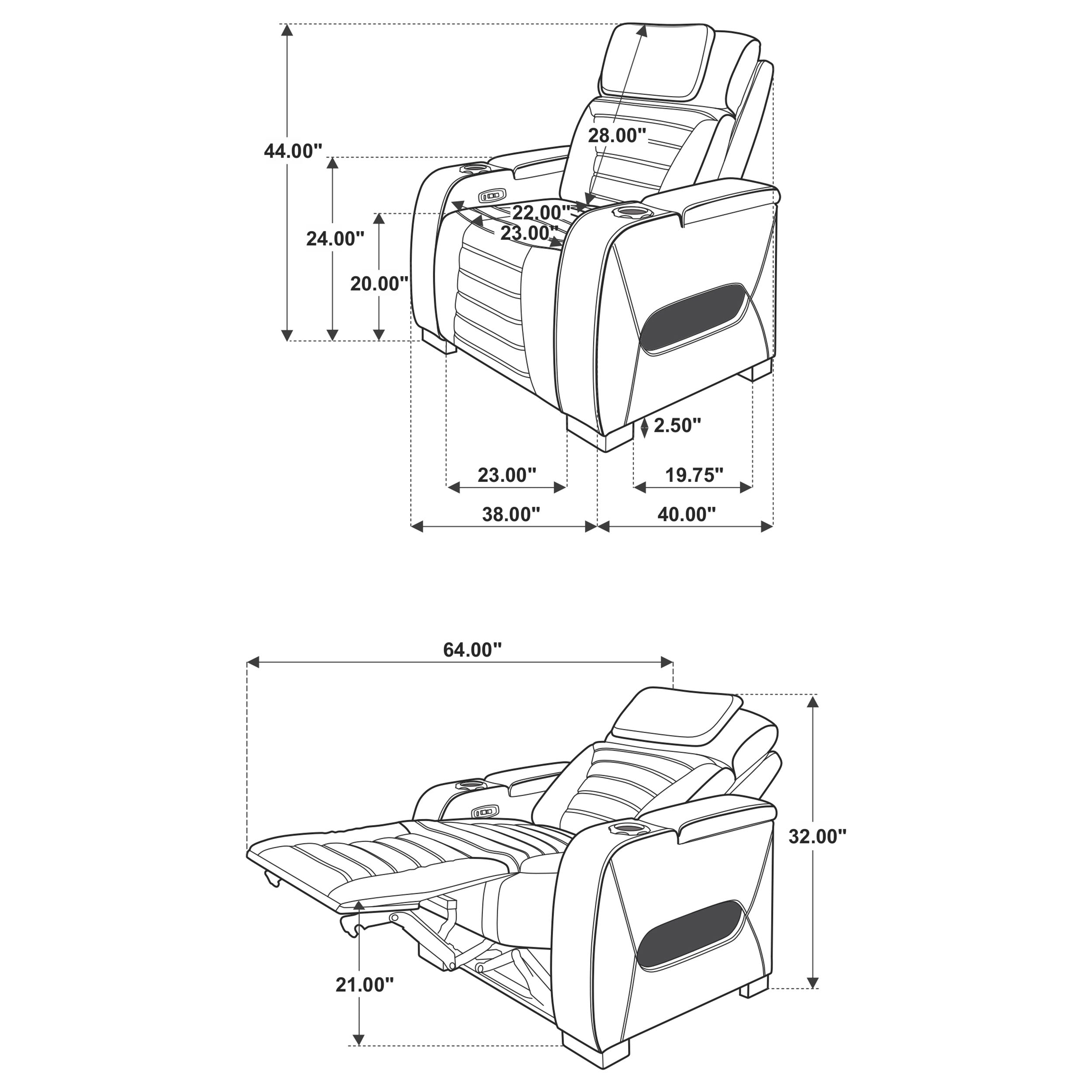 Zuma Faux Leather Upholstered Dual Power LED Recliner Black