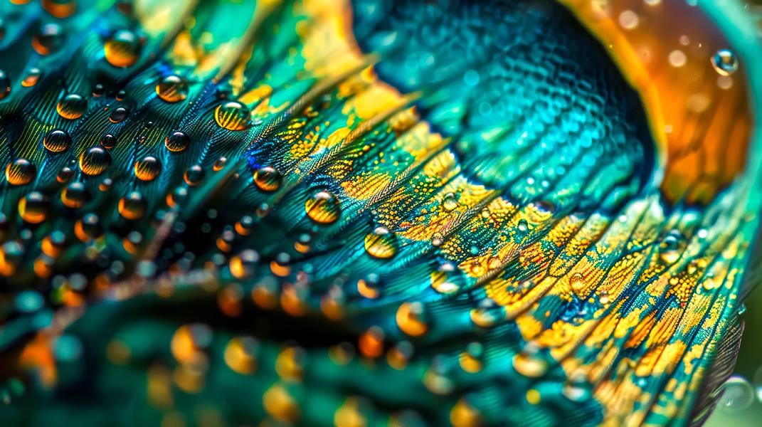 Peacock Droplets Giclee Canvas