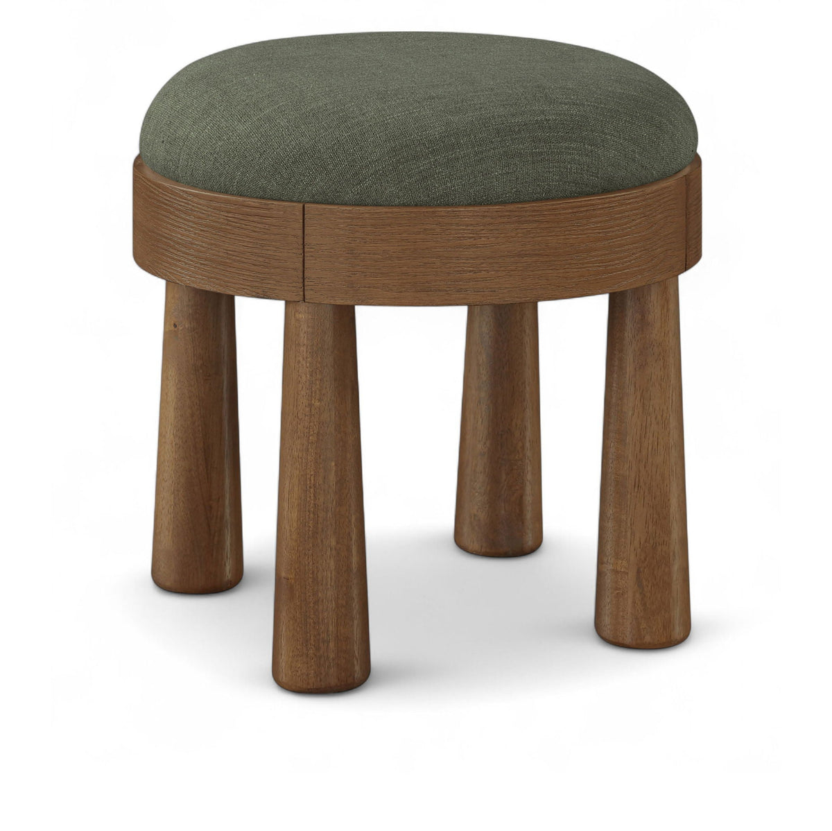 Larea Linen Ottoman with Walnut Base