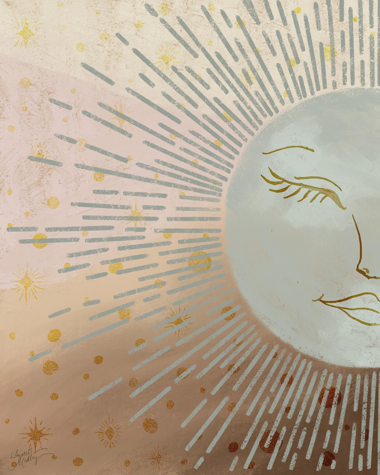 Celestial Blue Sun By Elizabeth Medley Giclee Canvas