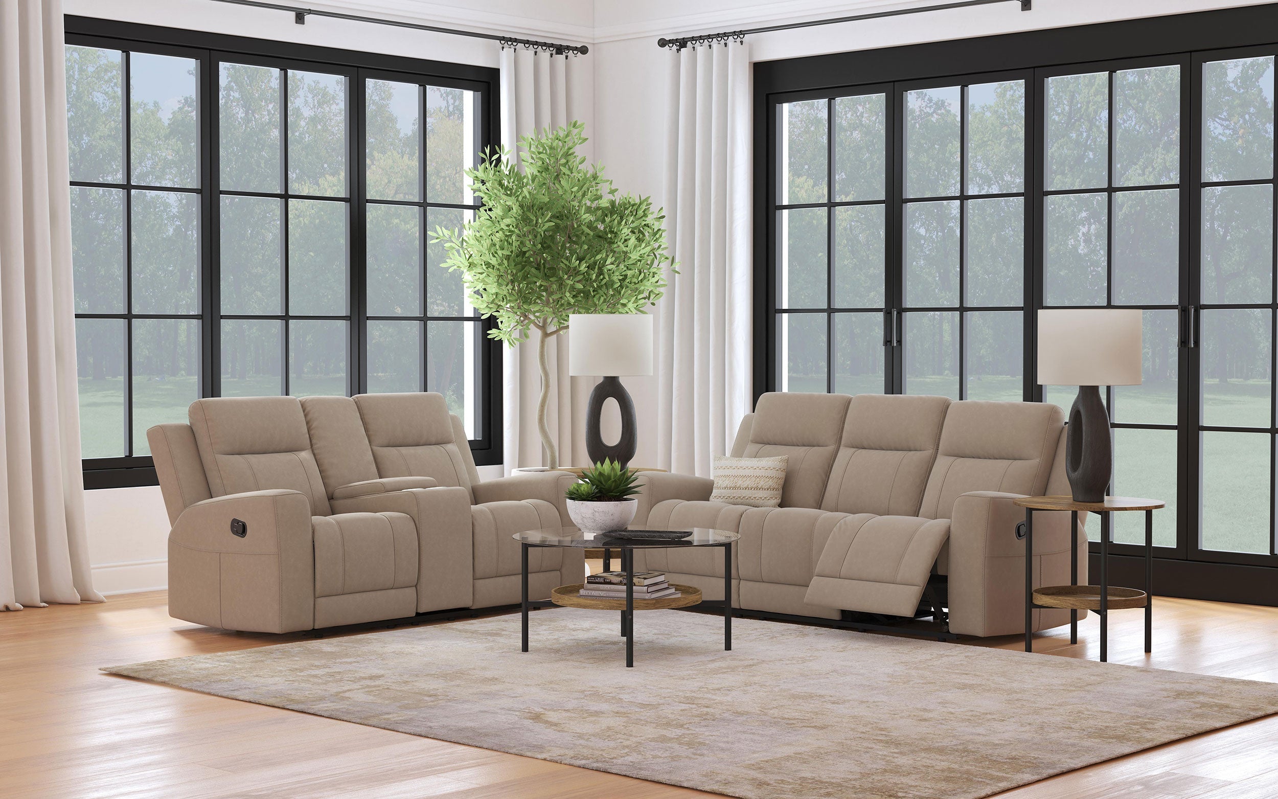 Brentwood Upholstered Reclining Sofa Set Taupe
