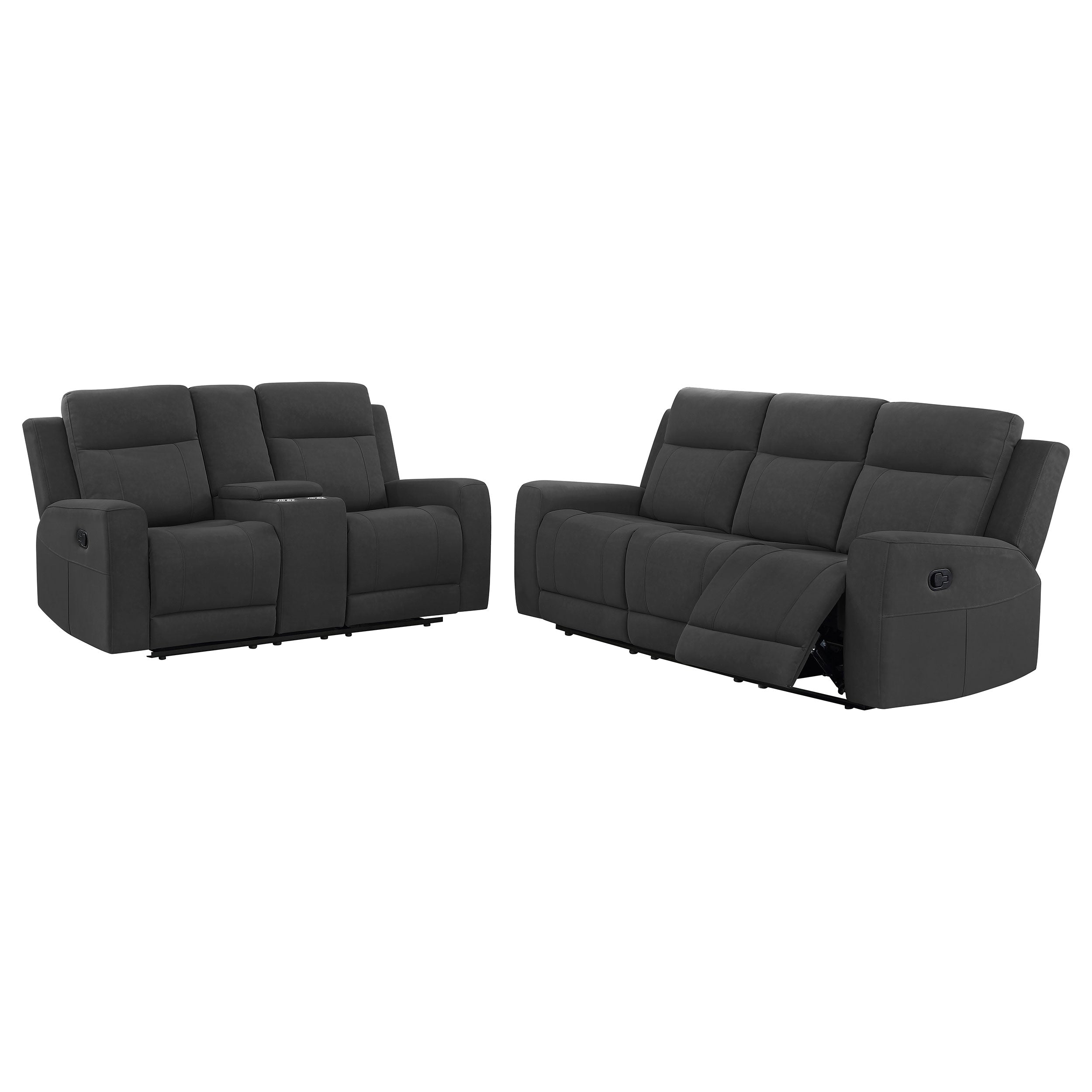 Brentwood Upholstered Reclining Sofa Set Dark Charcoal