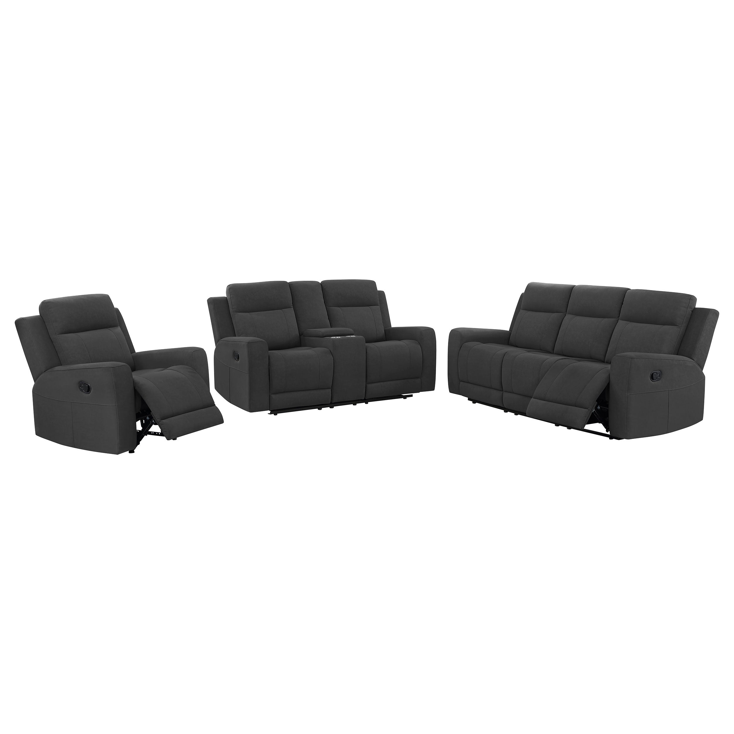 Brentwood Upholstered Reclining Sofa Set Dark Charcoal