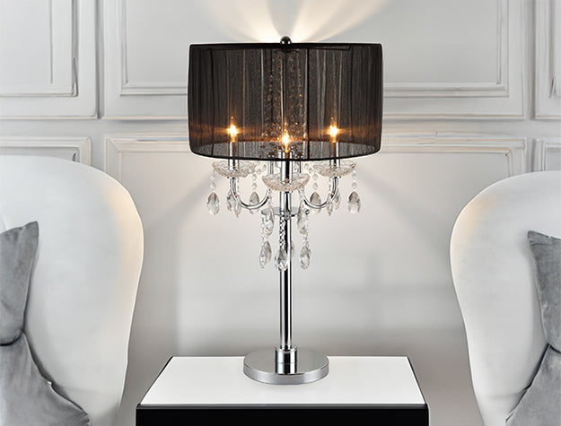 Chandelier Touch Lamp — 29.5-Inch Crystal Pendants