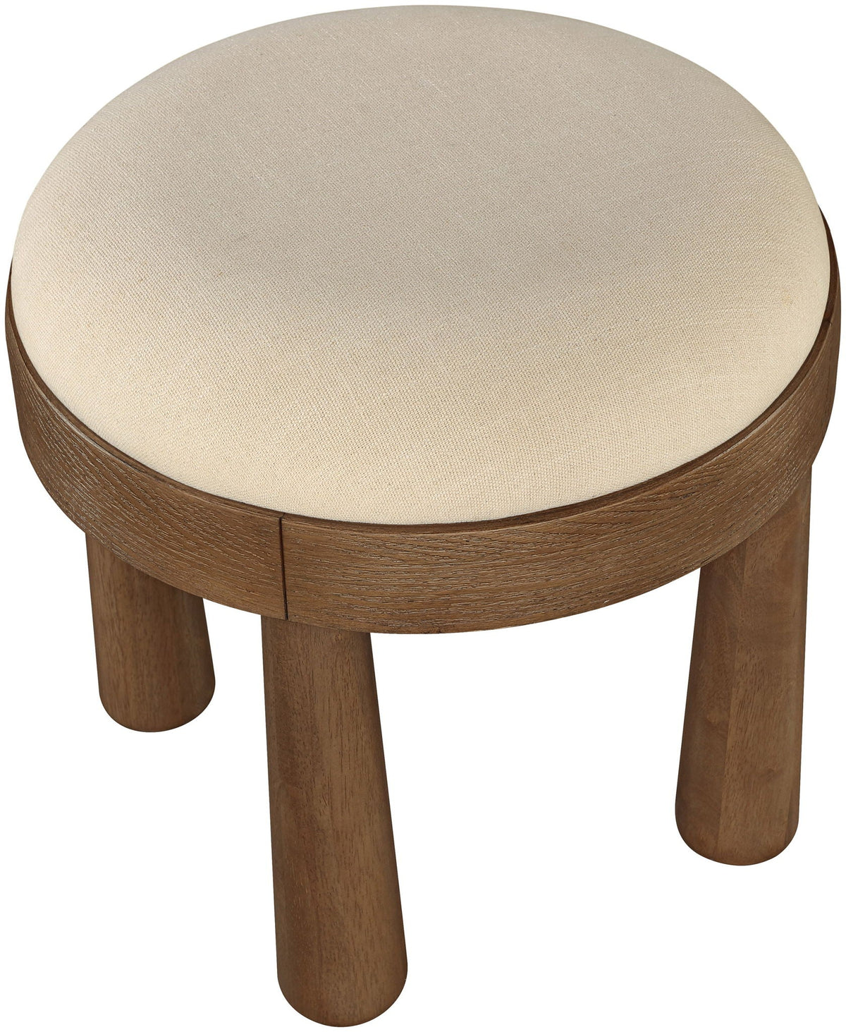 Larea Linen Ottoman with Walnut Base