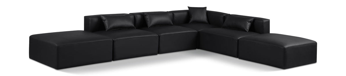 Cube Faux Leather Modular Sectional — 6-Piece Corner Armless Sectional — Black