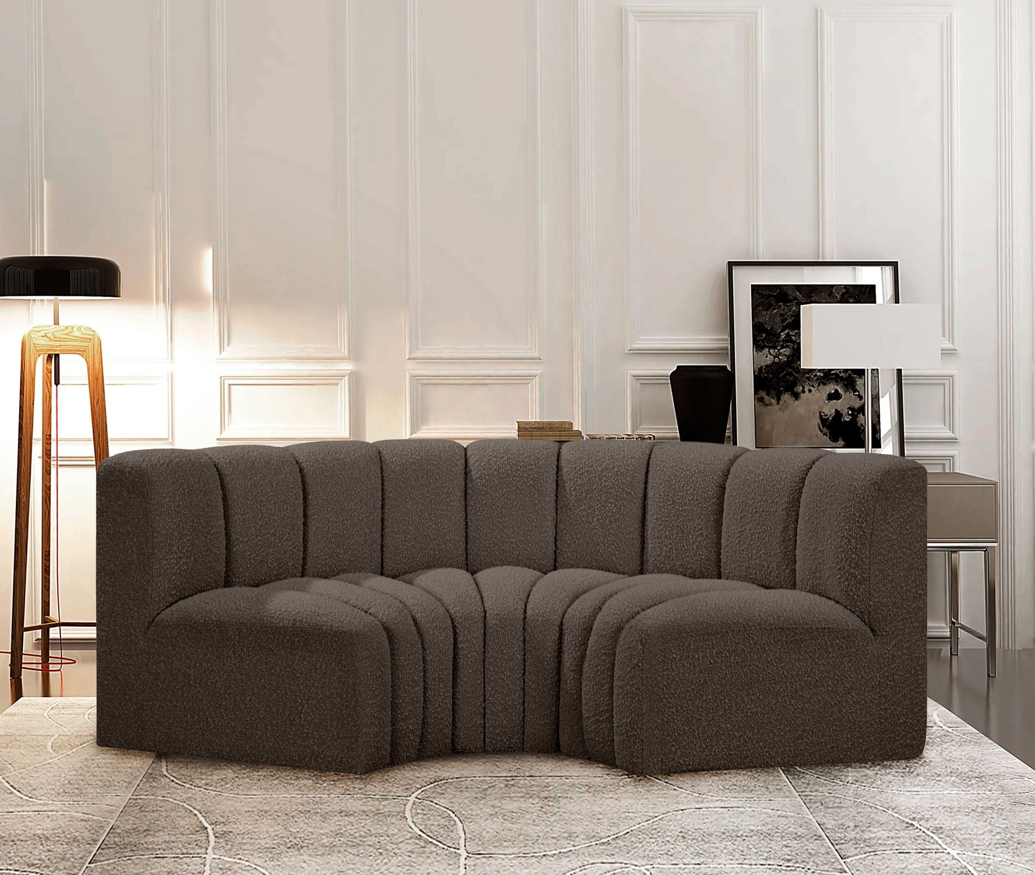 Arc - Boucle Fabric 3 Piece Modular U-Shaped Sofa
