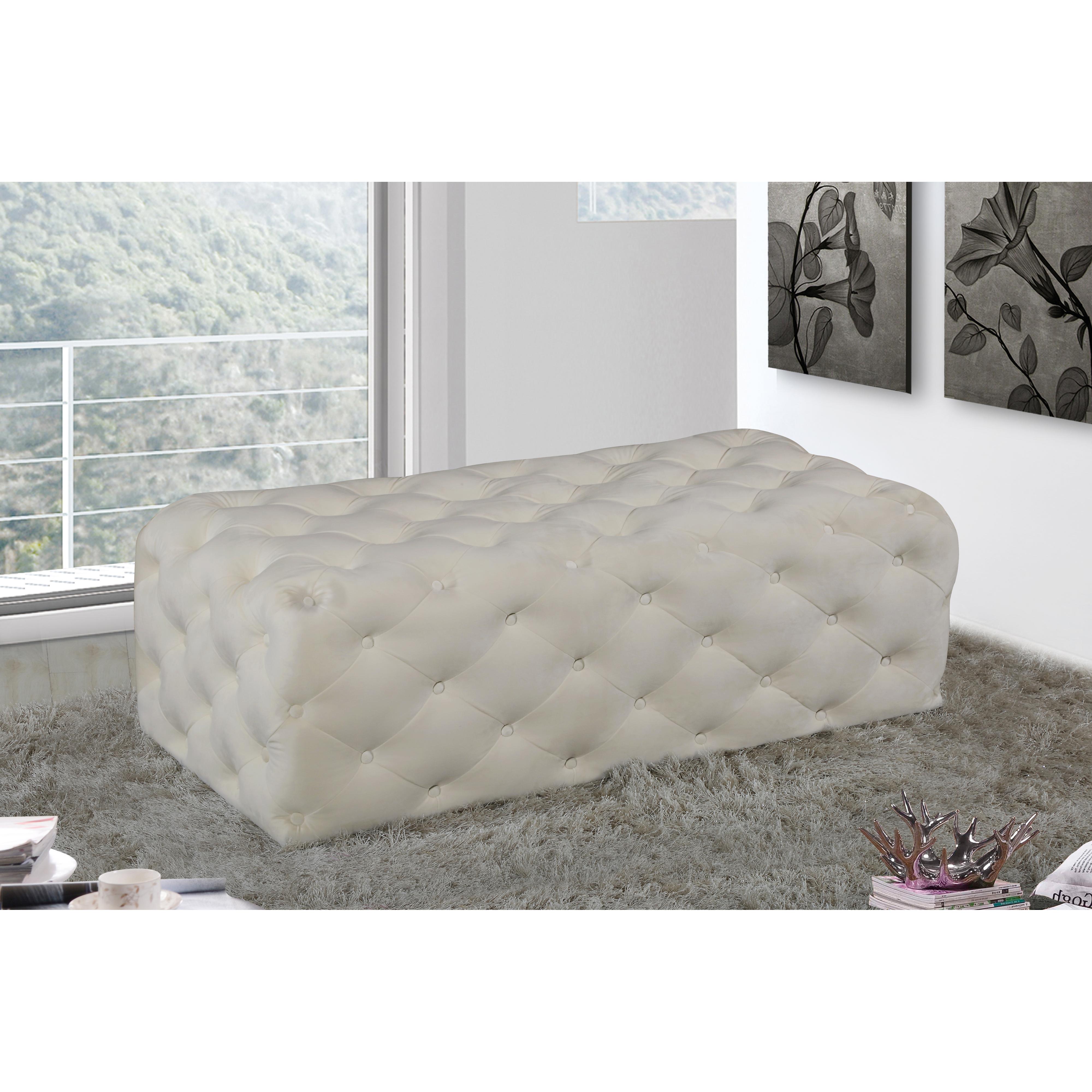 Meridian Casey Cream Velvet Ottoman/Bench