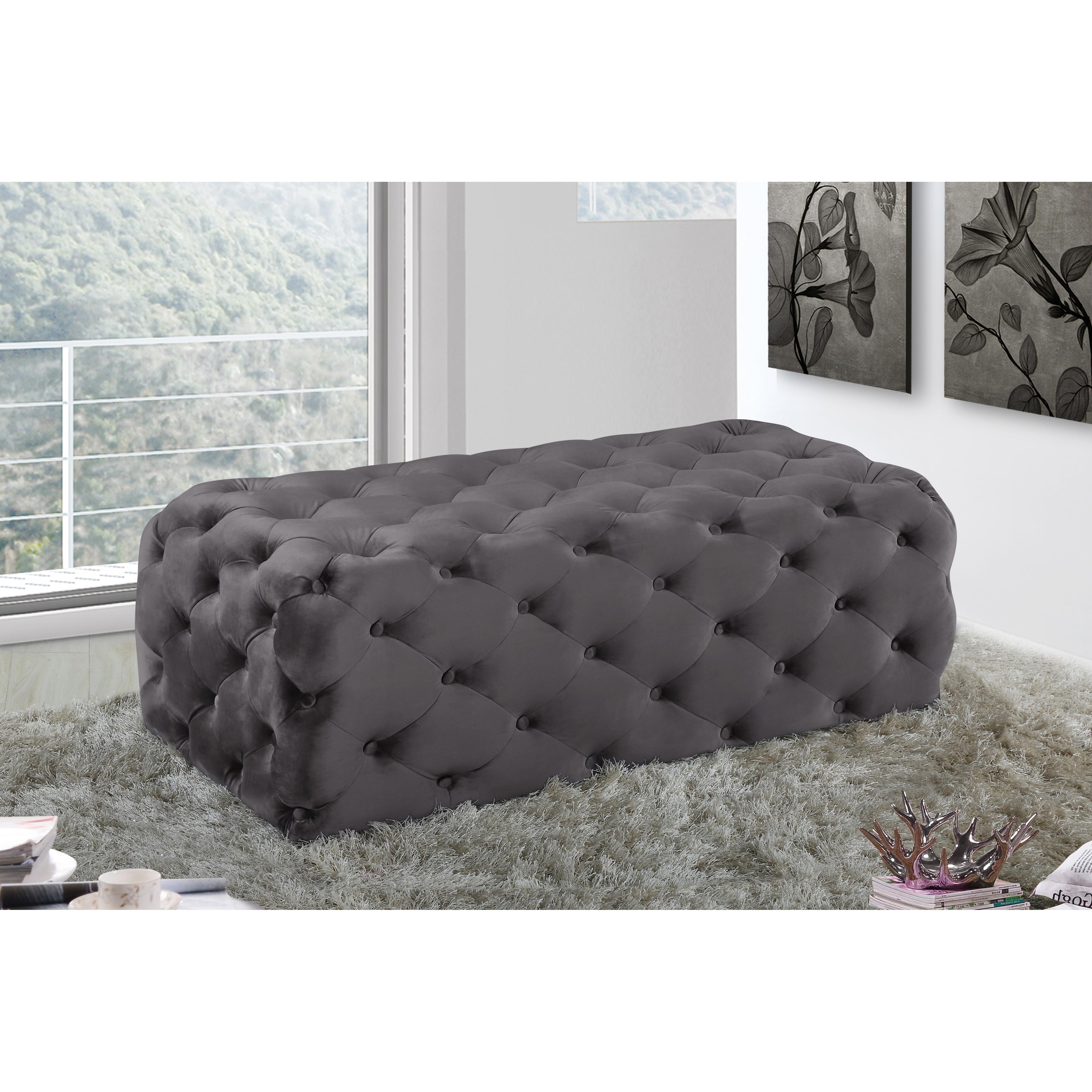 Meridian Casey Grey Velvet Ottoman/Bench