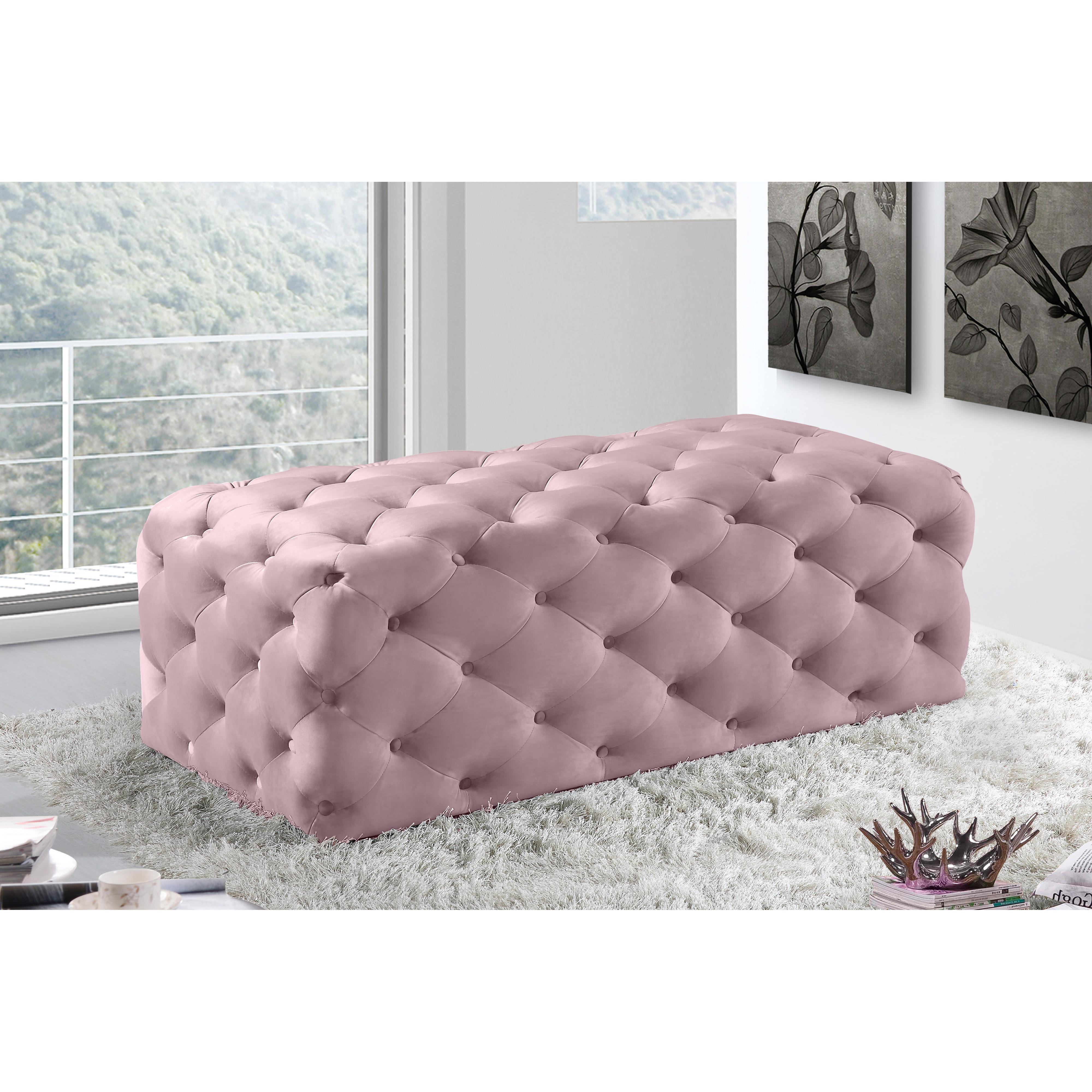 Meridian Casey Pink Velvet Ottoman/Bench