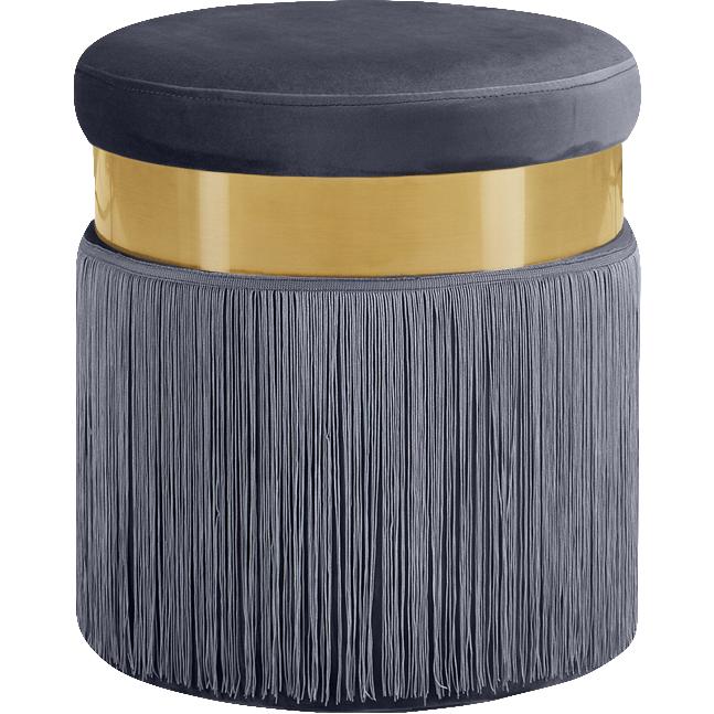 Meridian Yasmine Grey Velvet Ottoman/Stool