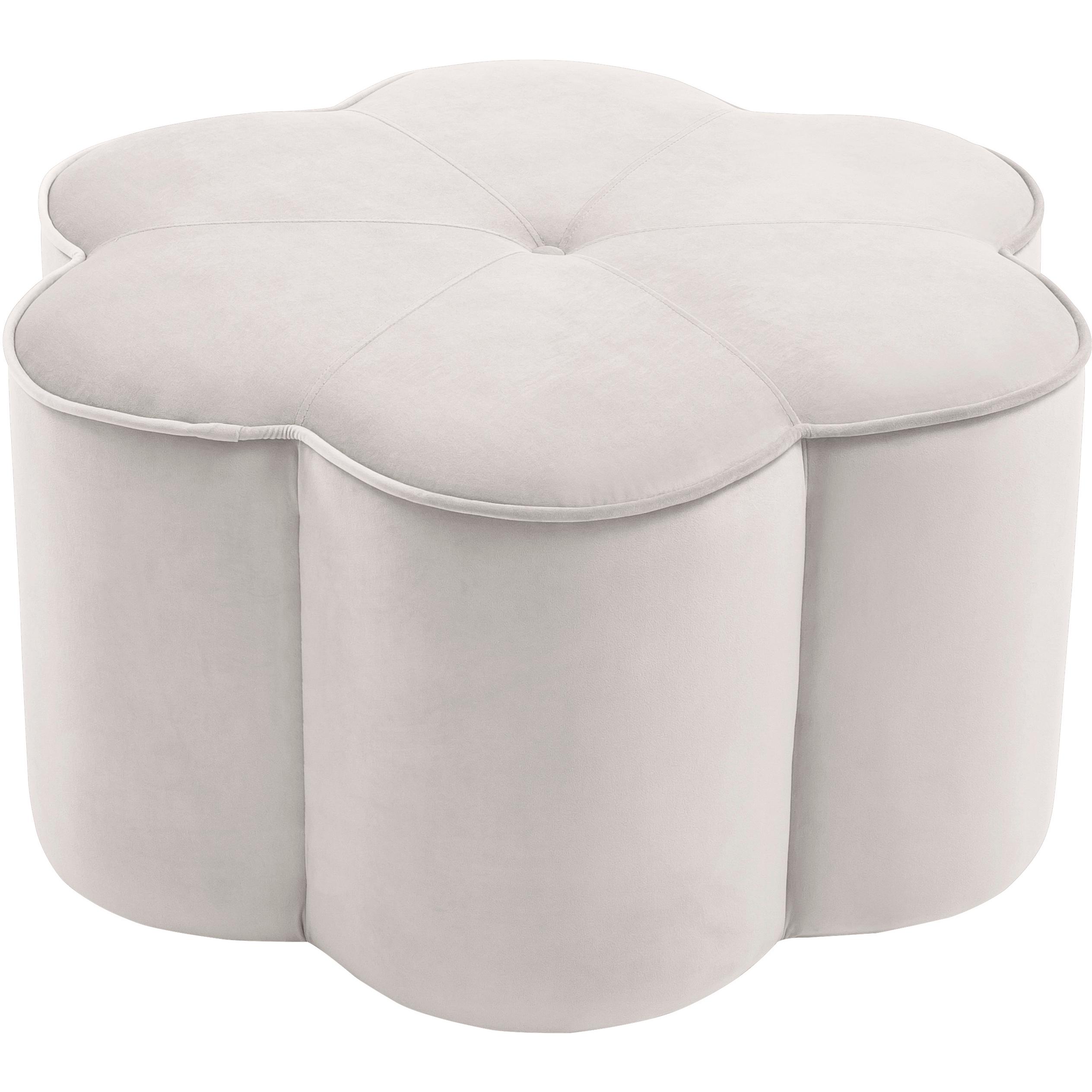 Meridian Daisy Cream Velvet Ottoman