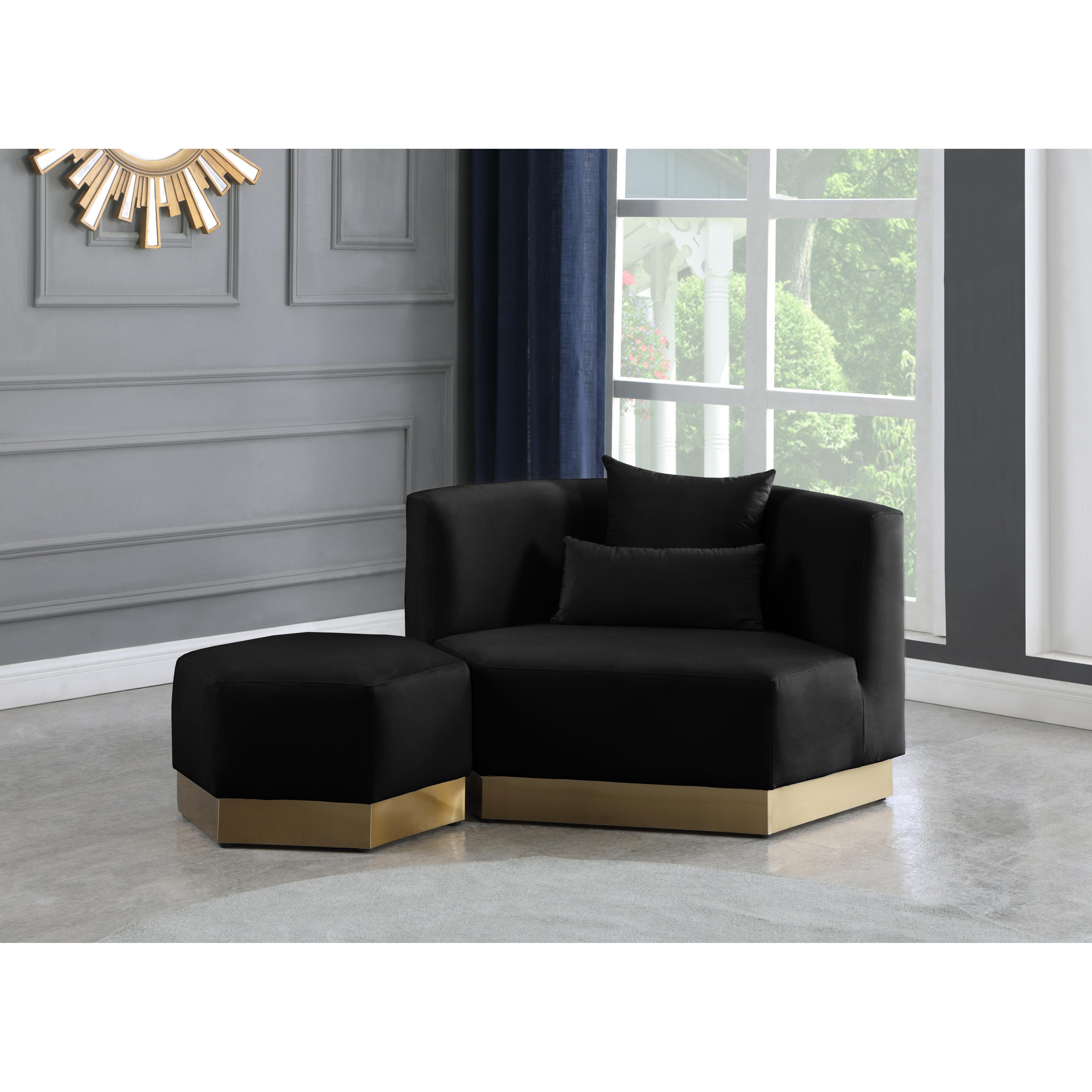 Meridian Marquis Black Velvet Ottoman
