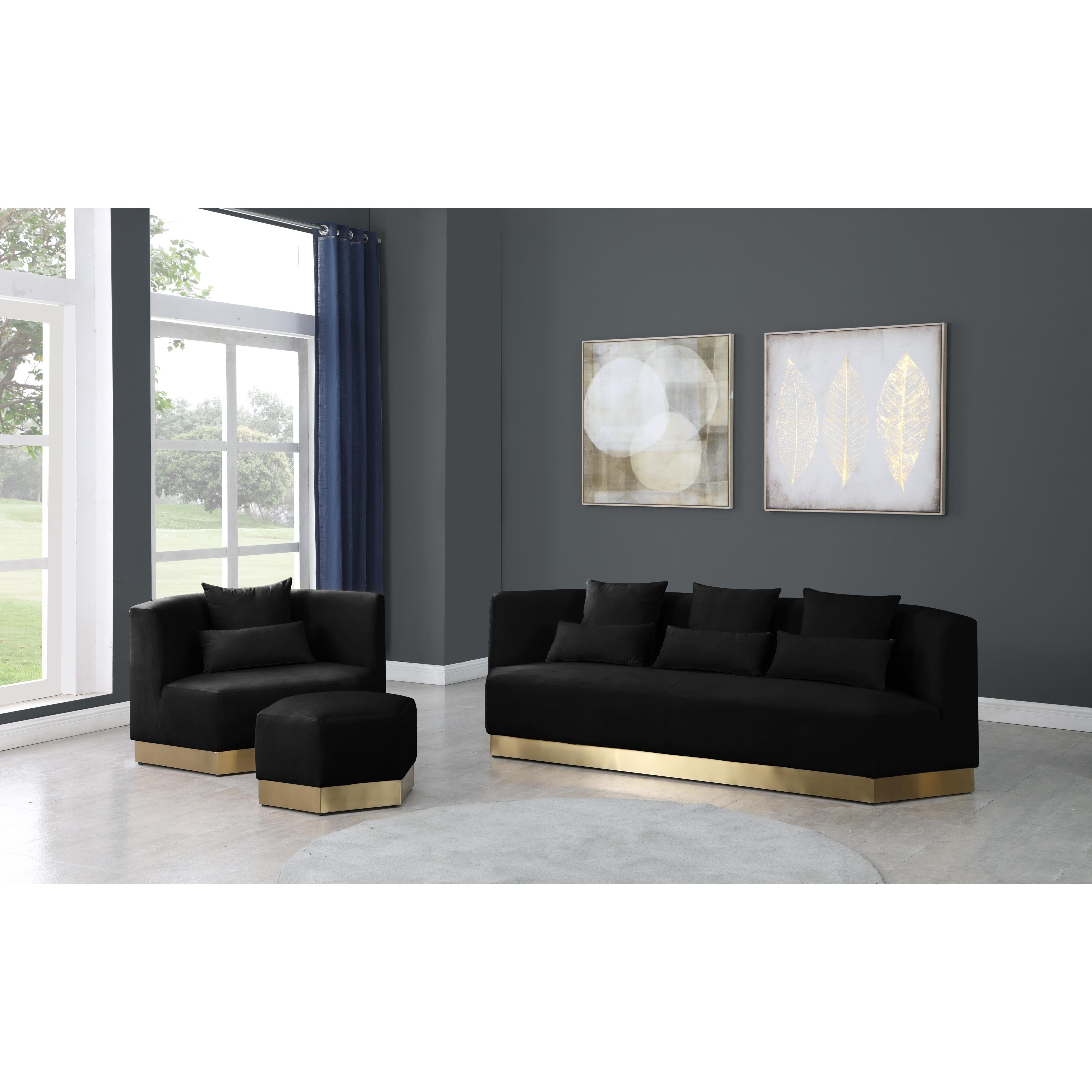 Meridian Marquis Black Velvet Ottoman