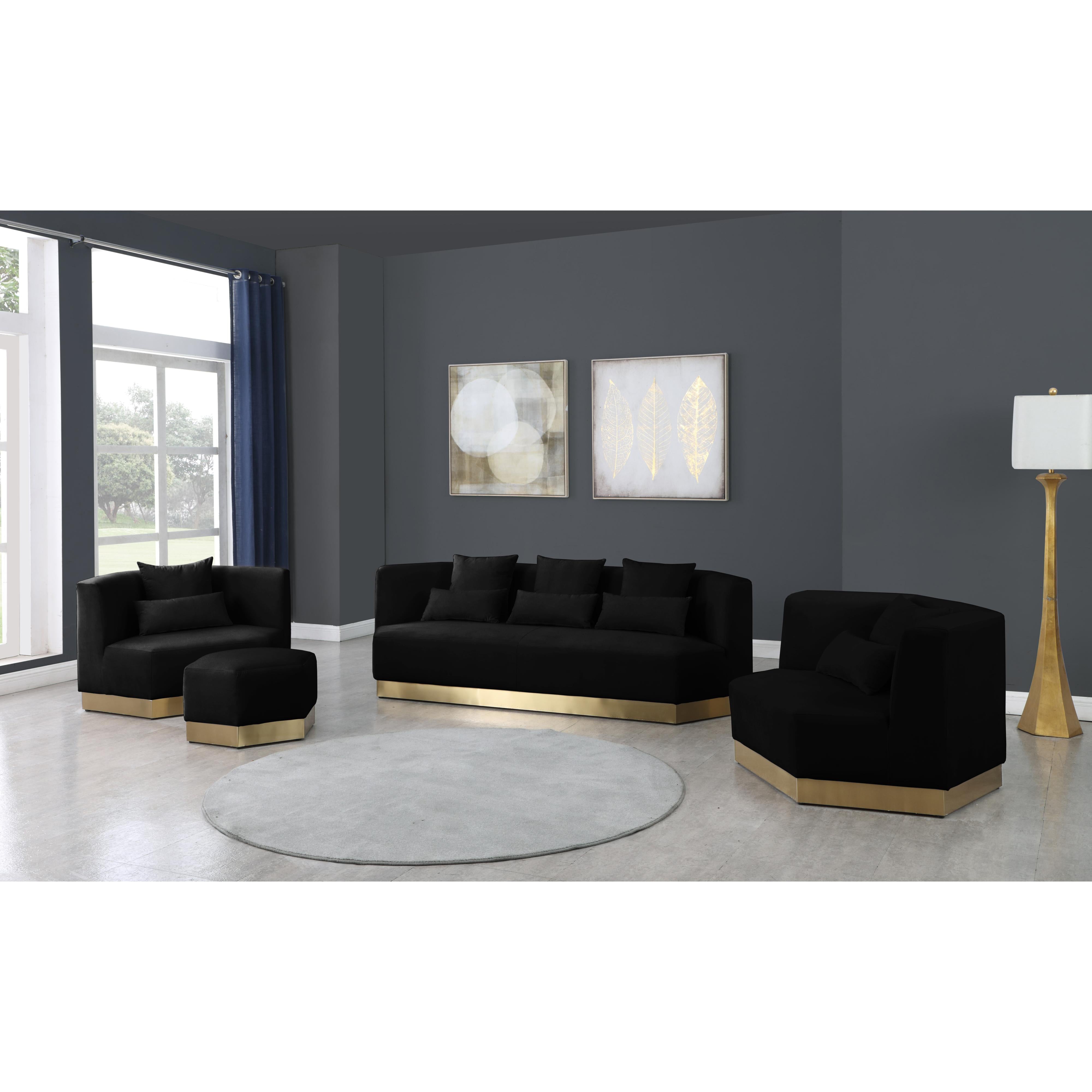 Meridian Marquis Black Velvet Ottoman