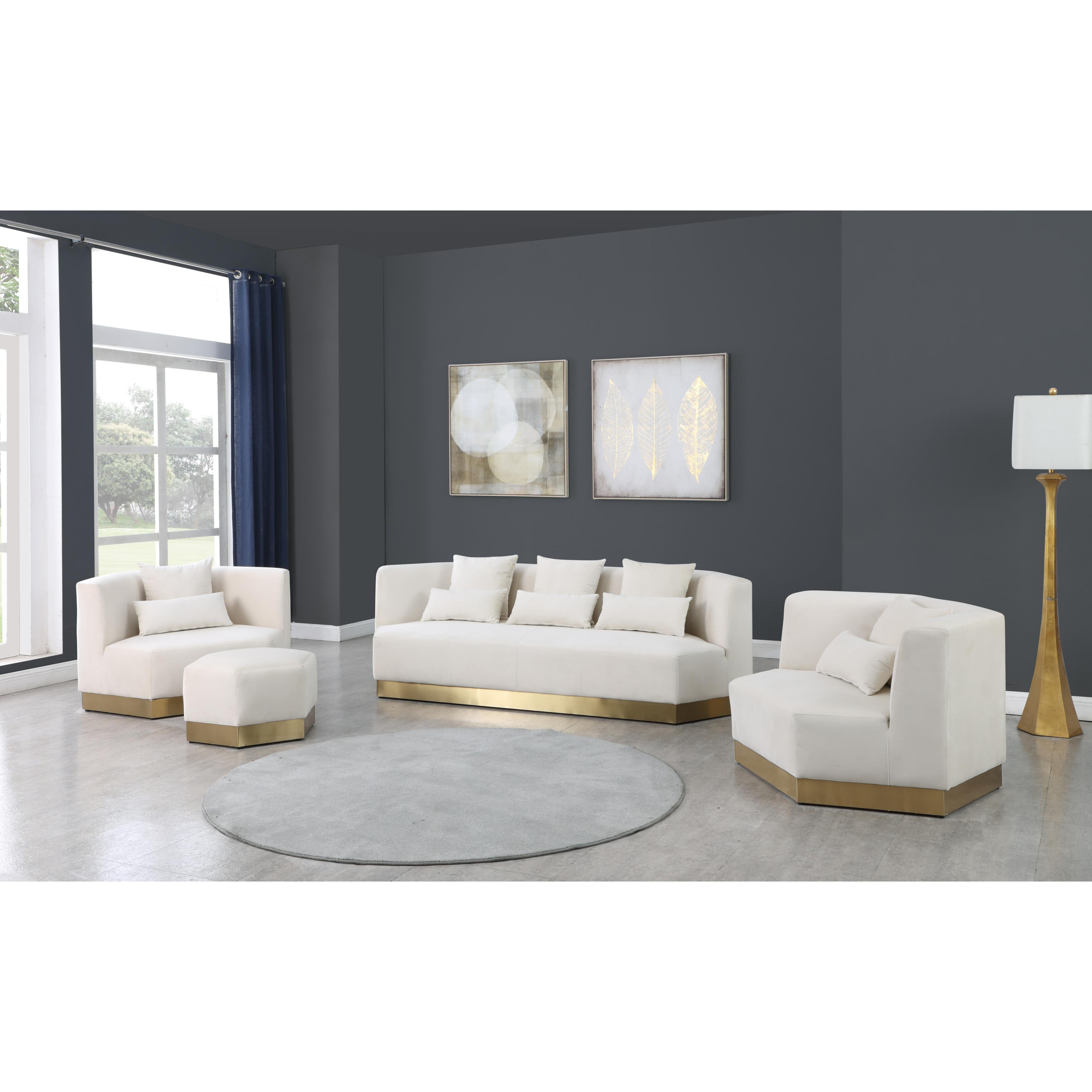 Meridian Marquis Cream Velvet Ottoman