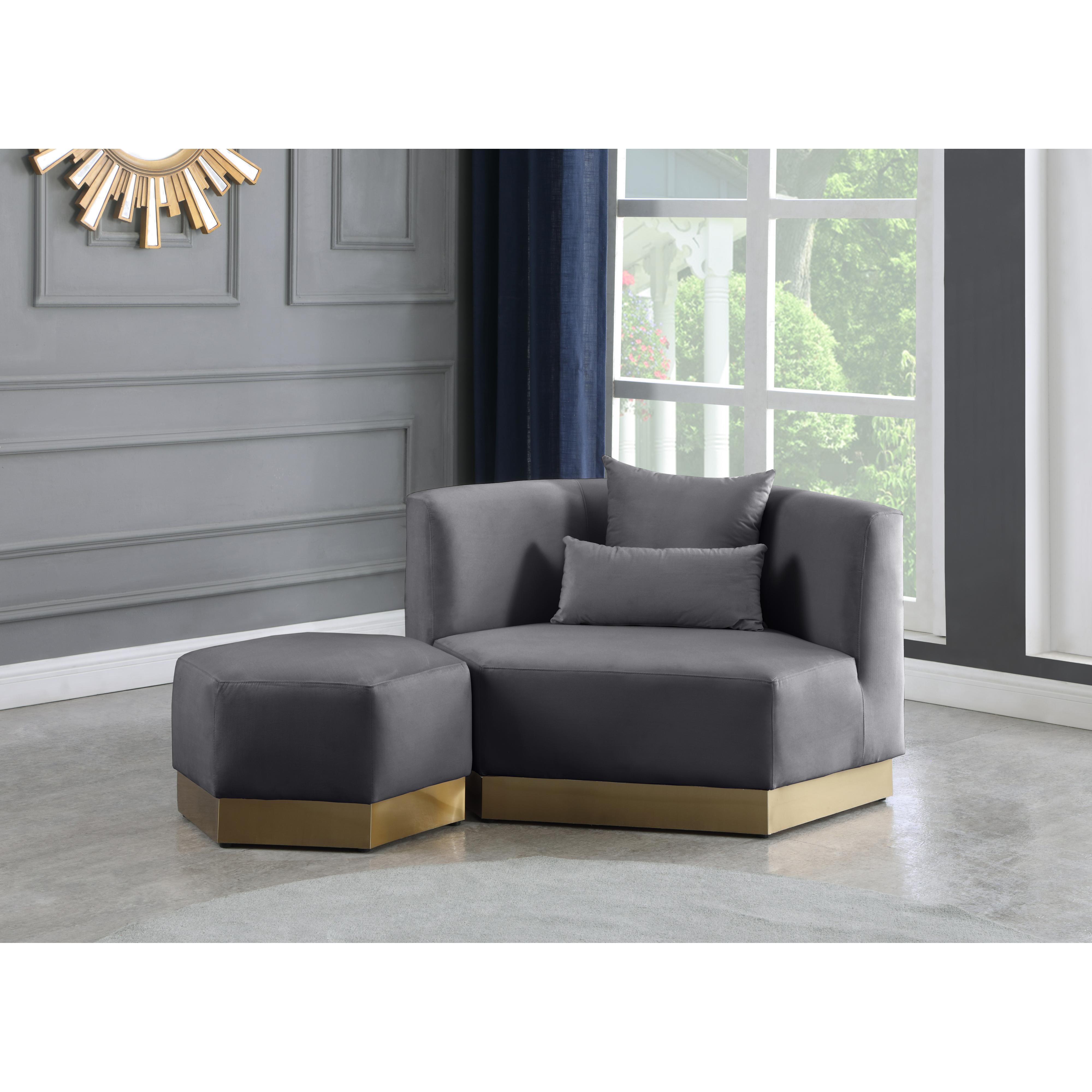 Meridian Marquis Grey Velvet Ottoman