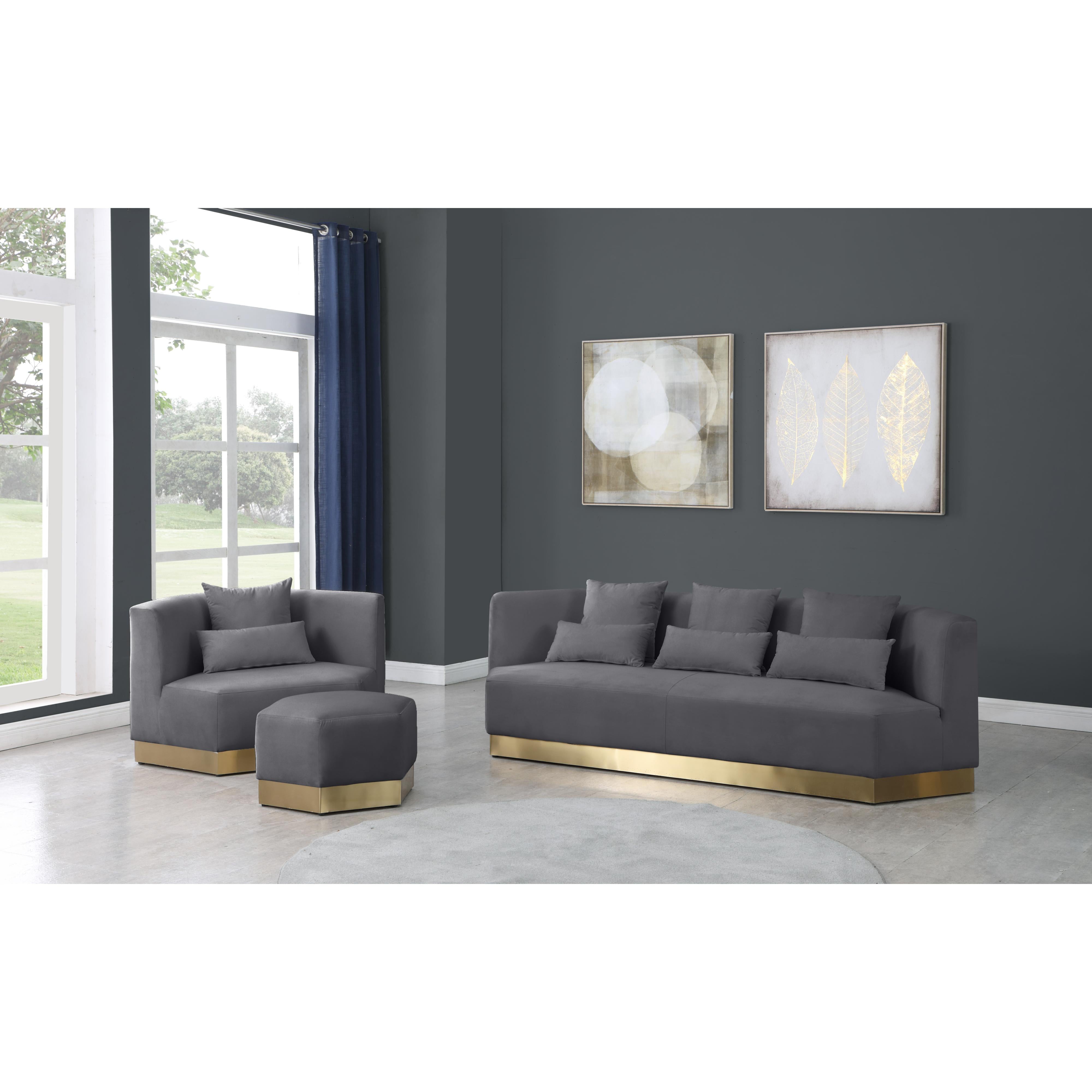 Meridian Marquis Grey Velvet Ottoman