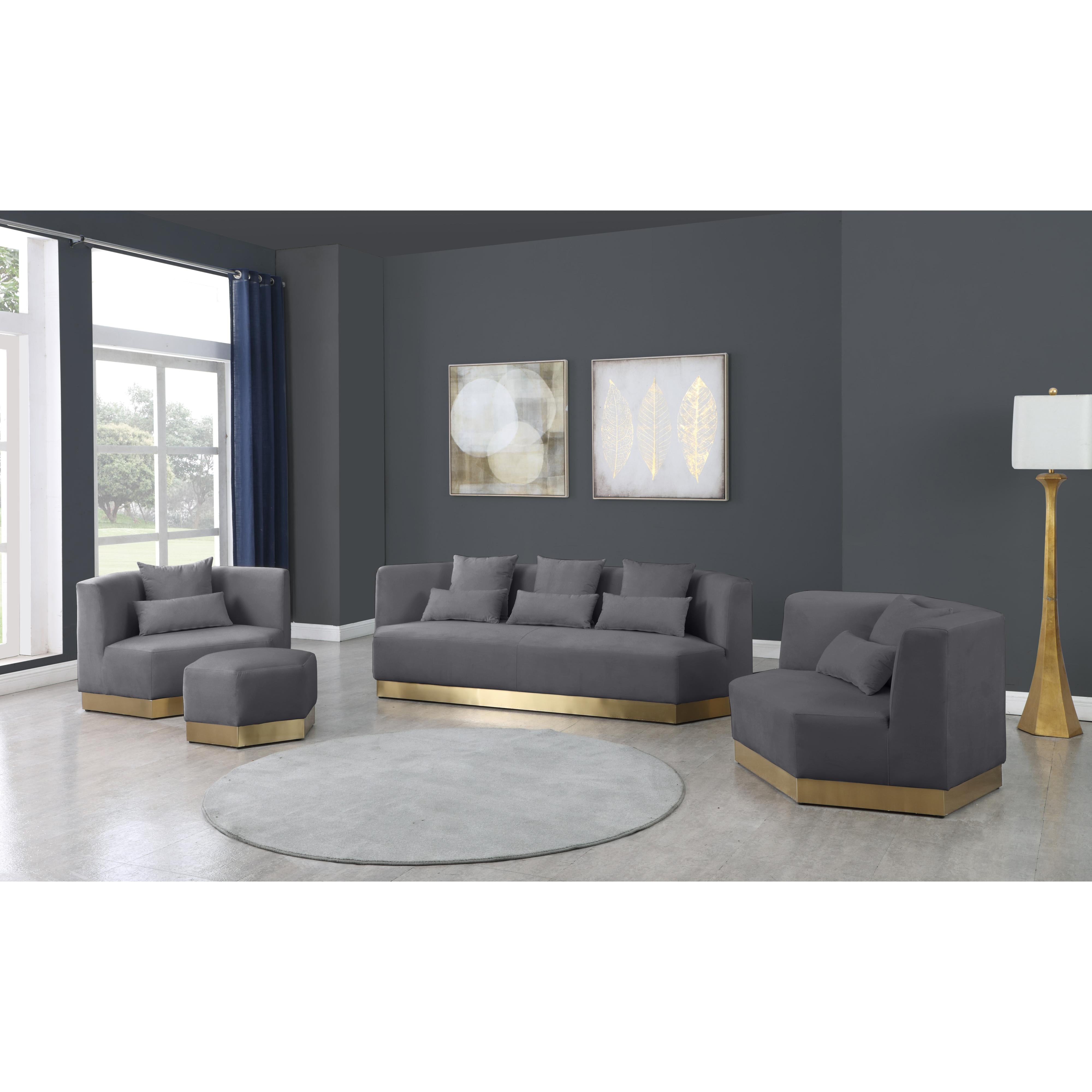 Meridian Marquis Grey Velvet Ottoman
