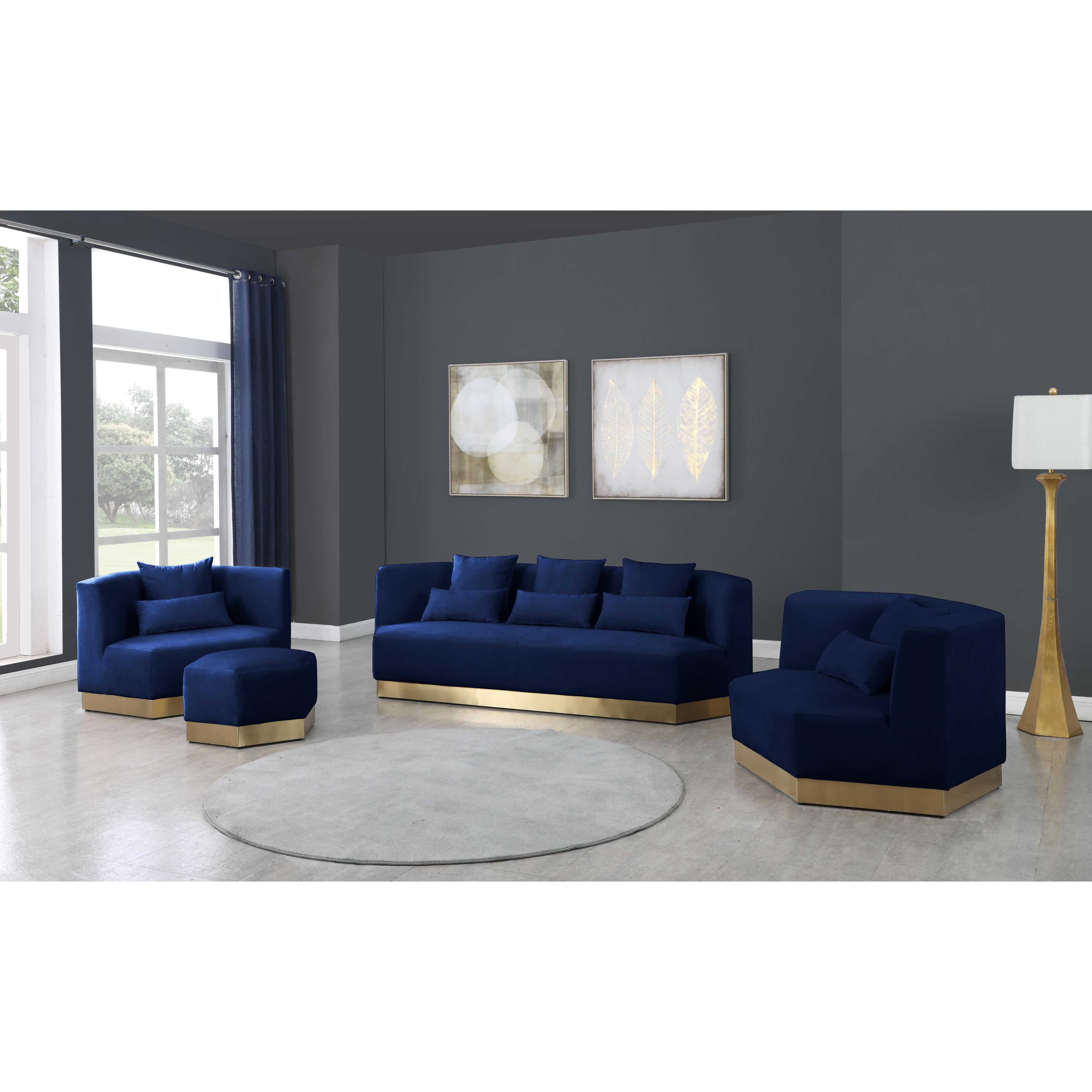 Meridian Marquis Navy Velvet Ottoman