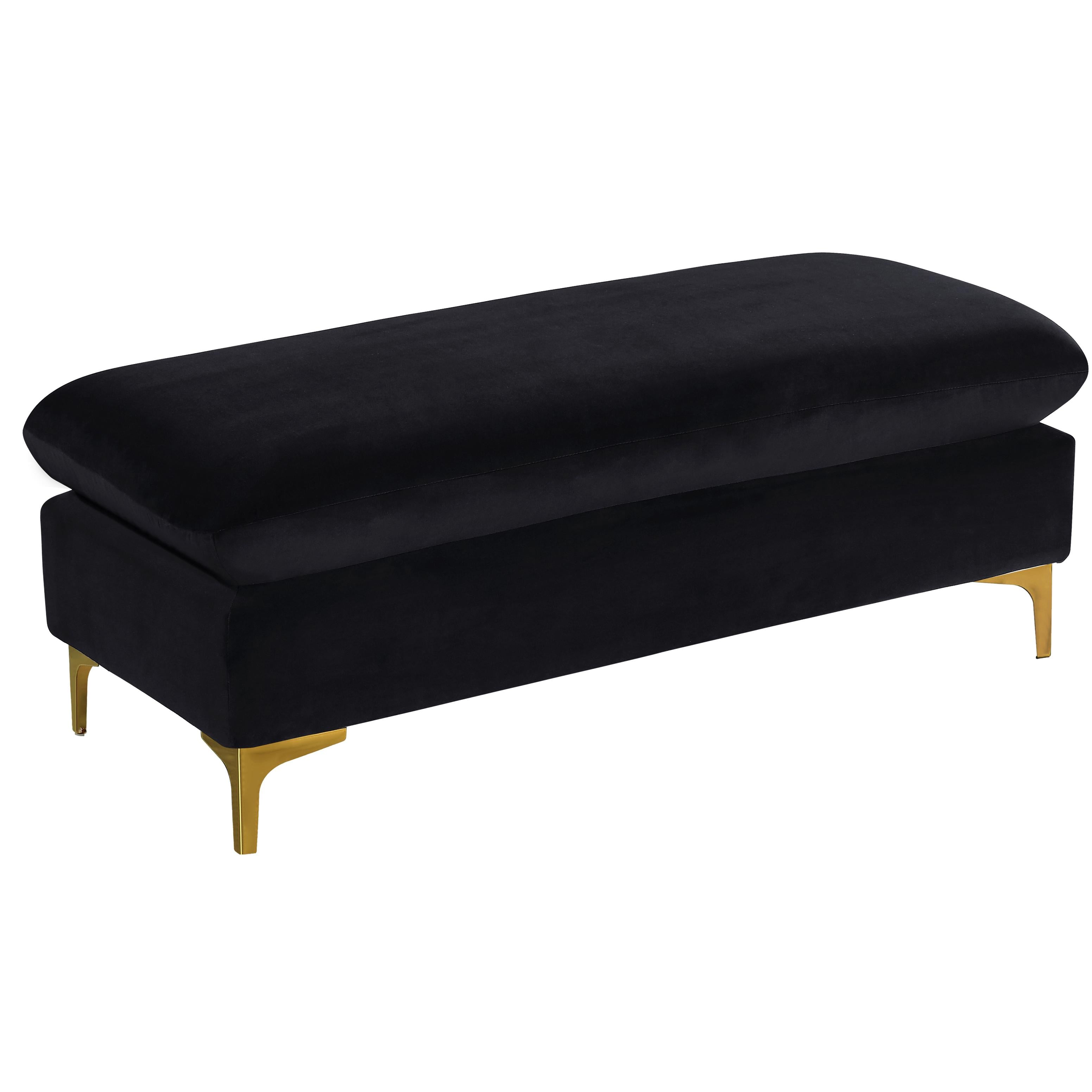 Meridian Naomi Black Velvet Ottoman