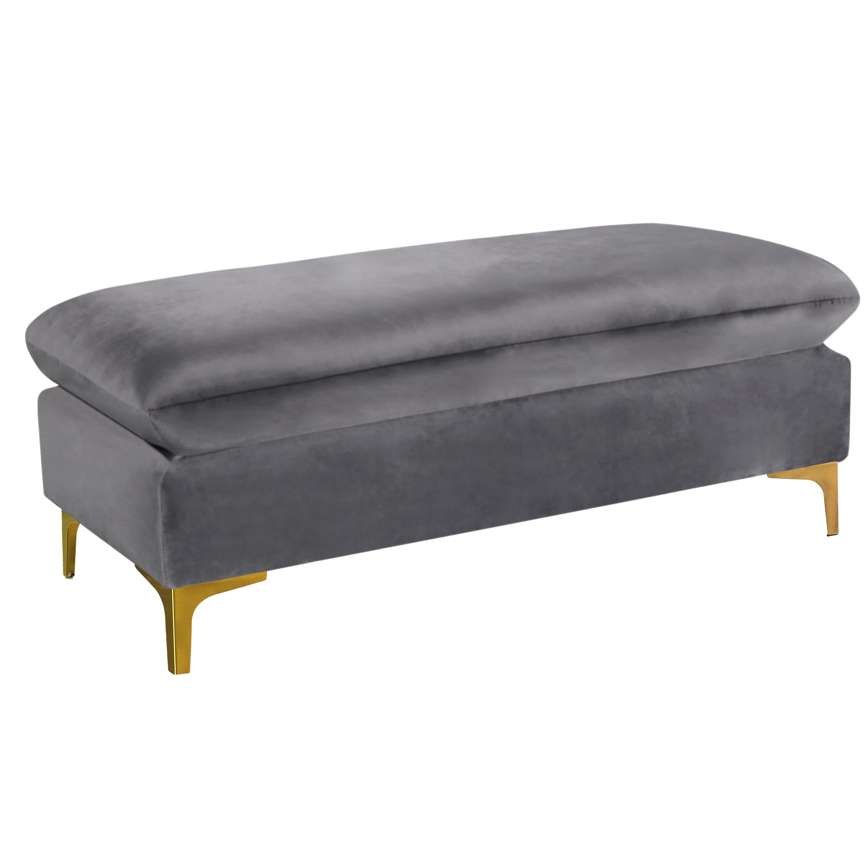 Meridian Naomi Grey Velvet Ottoman