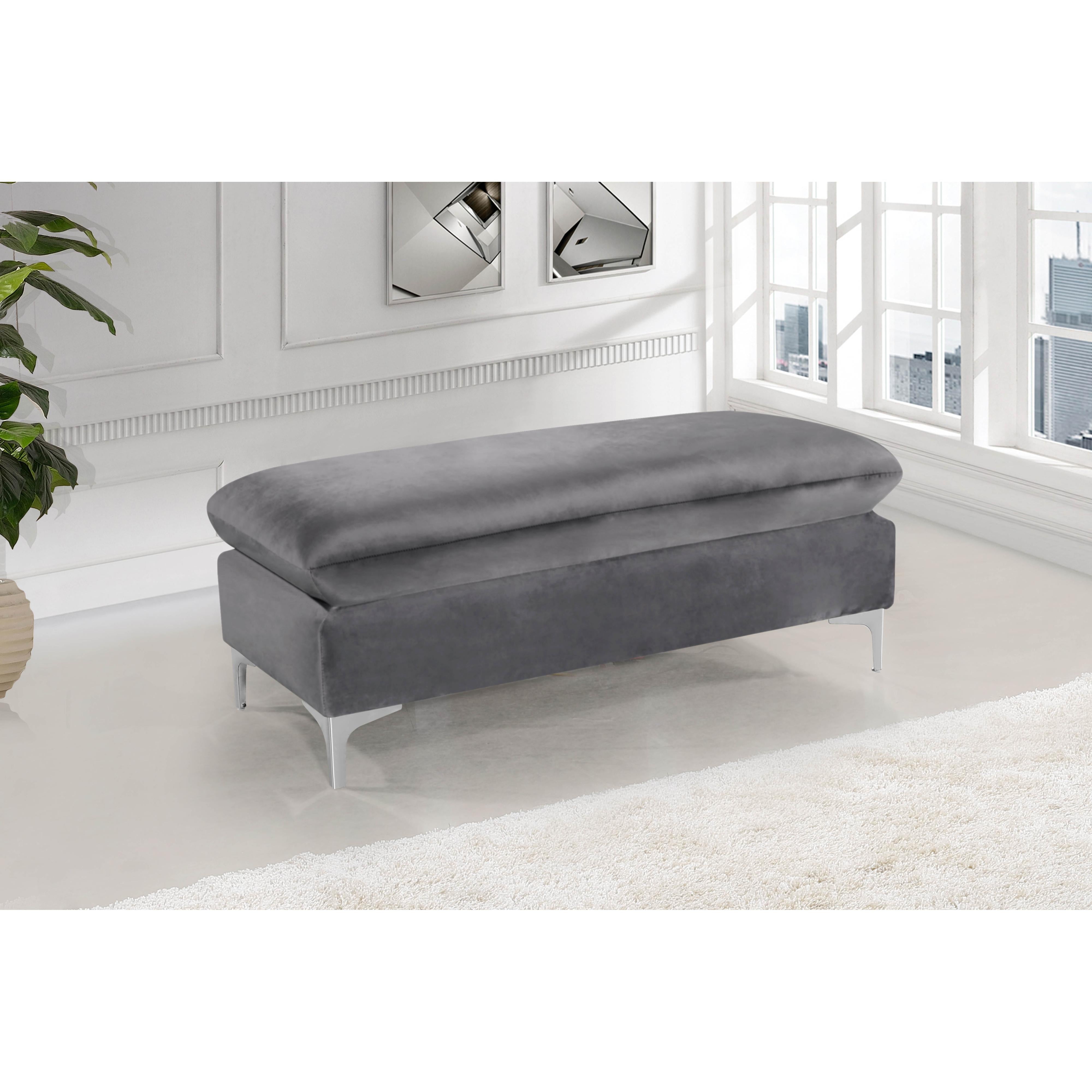 Meridian Naomi Grey Velvet Ottoman