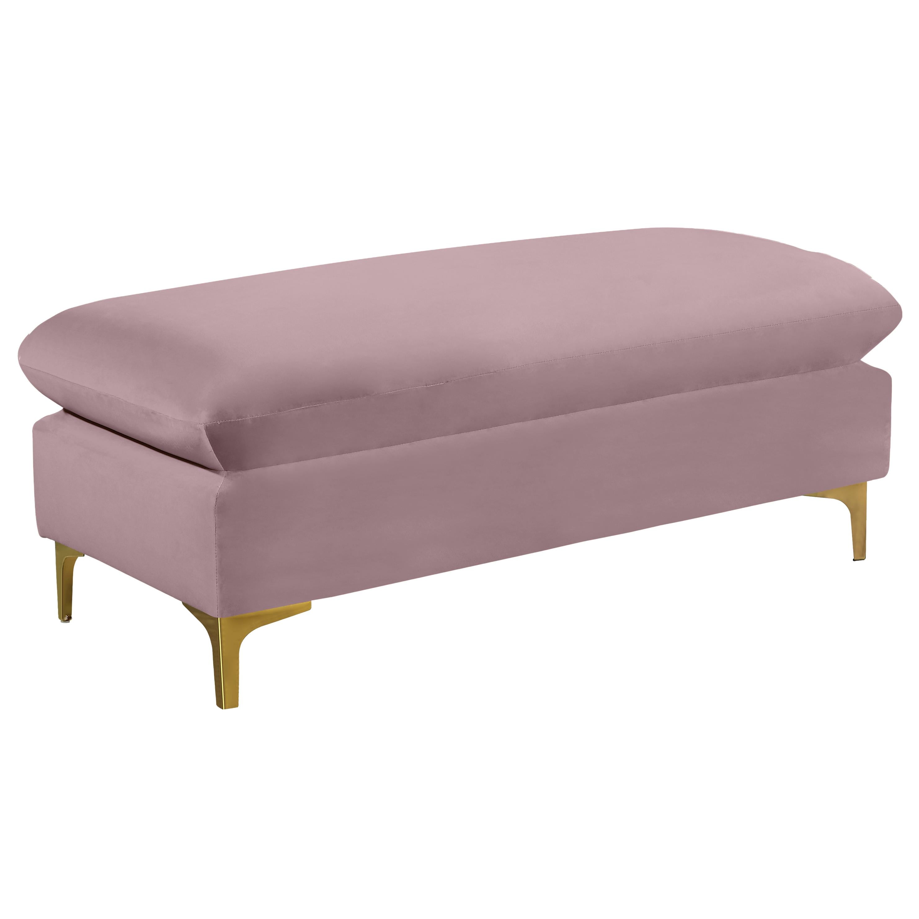 Meridian Naomi Pink Velvet Ottoman