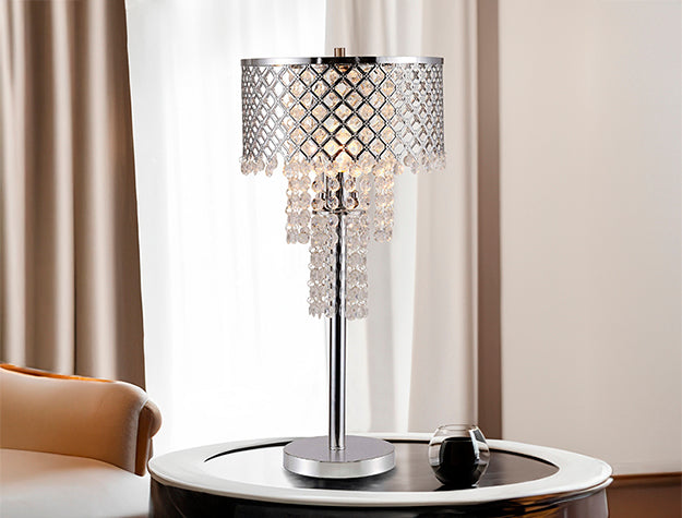 Crystal-on-Mesh Table Lamp — 24 Inches Tall