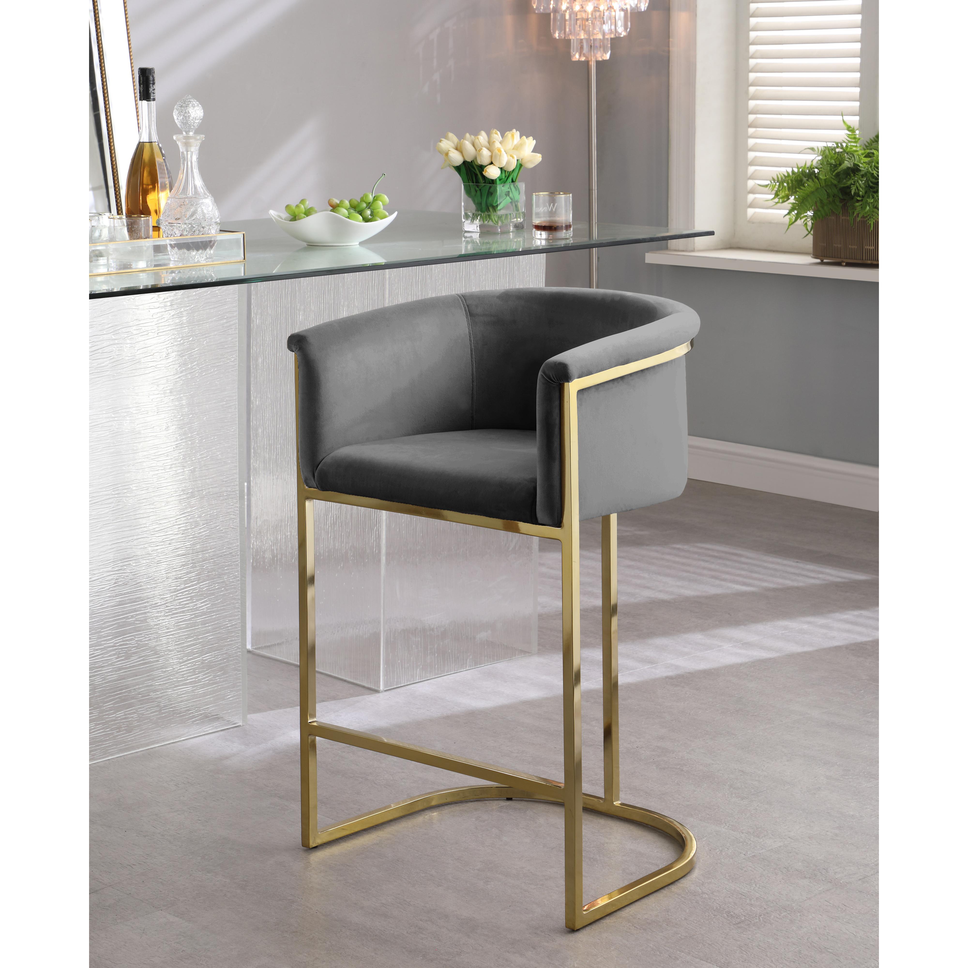 Meridian Donatella Grey Velvet Stool