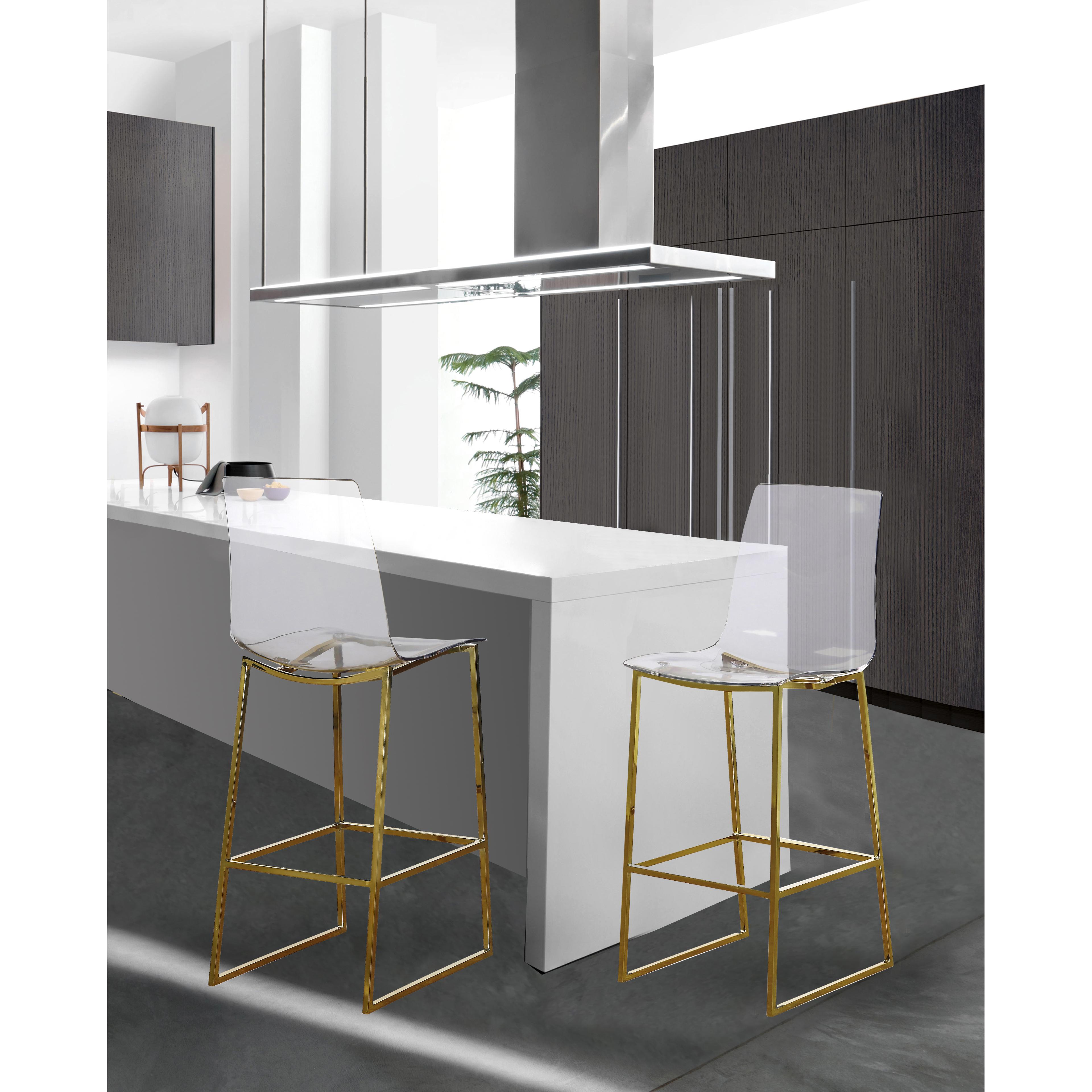 Meridian Lumen Gold Metal/Lucite Polycarbonate Stool
