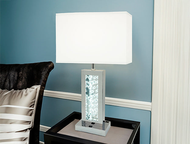 Monica Chrome LED Table Lamp — Glass Bubble Column