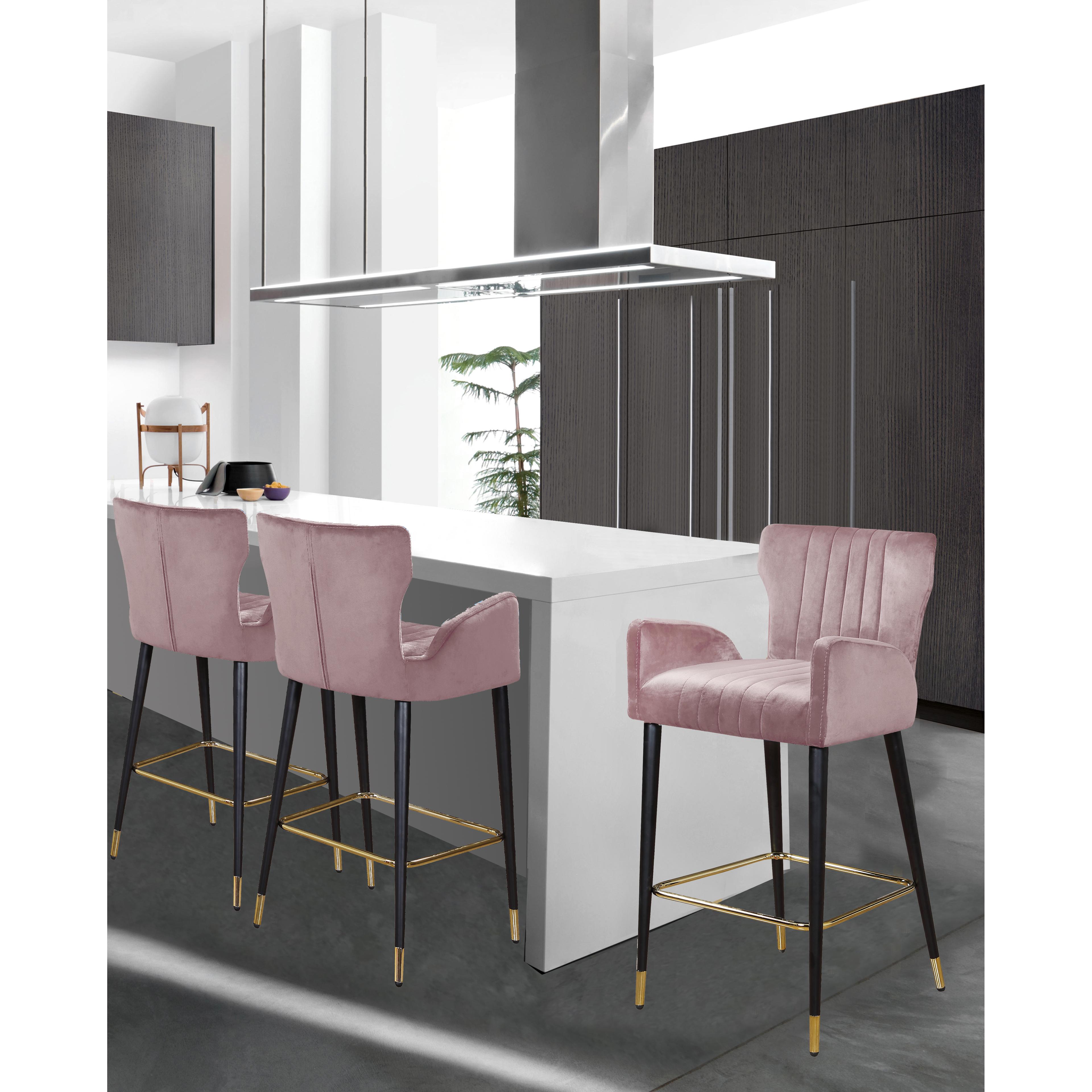 Meridian Luxe Pink Velvet Stool