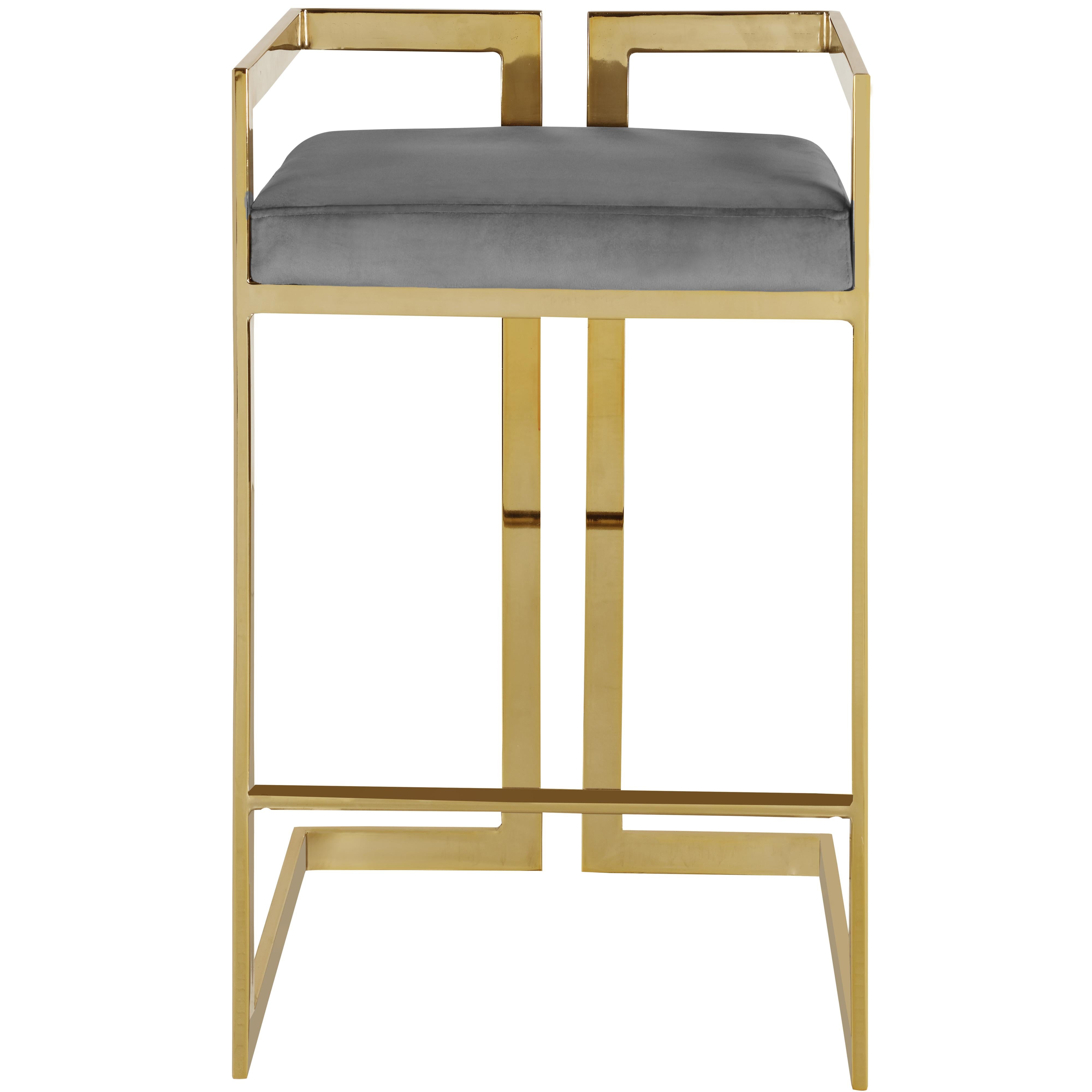 Meridian Ezra Grey Velvet Stool