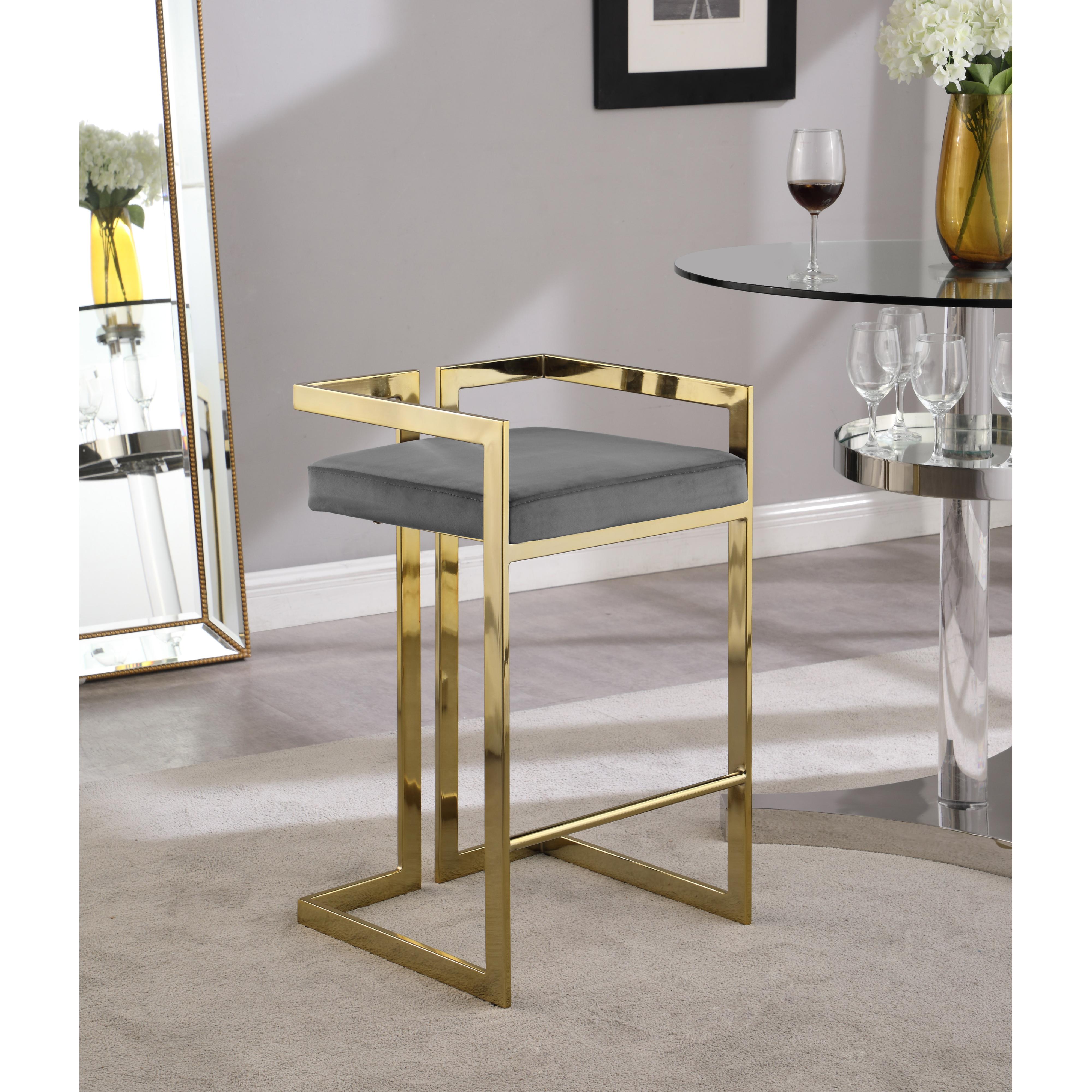 Meridian Ezra Grey Velvet Stool
