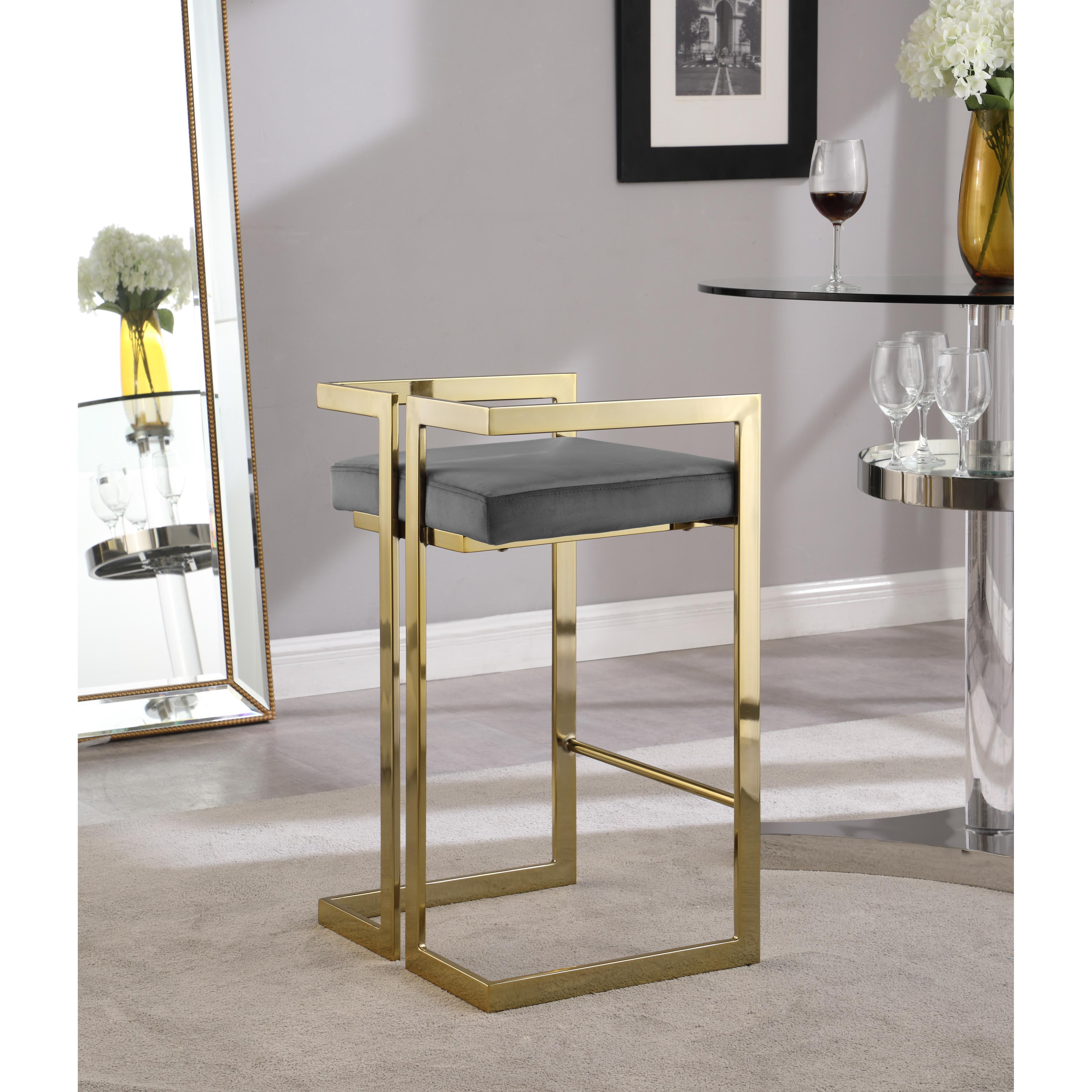 Meridian Ezra Grey Velvet Stool