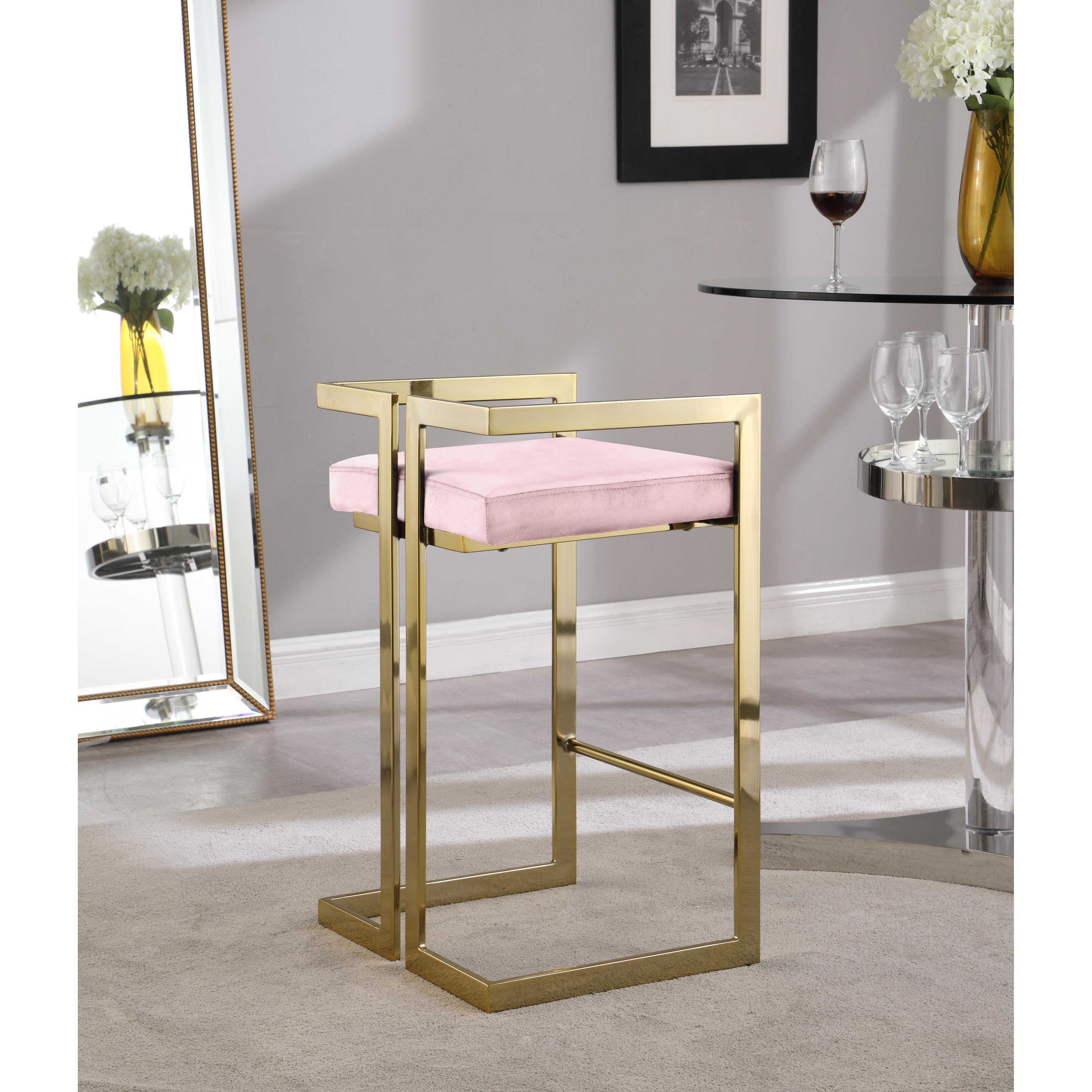 Meridian Ezra Pink Velvet Stool