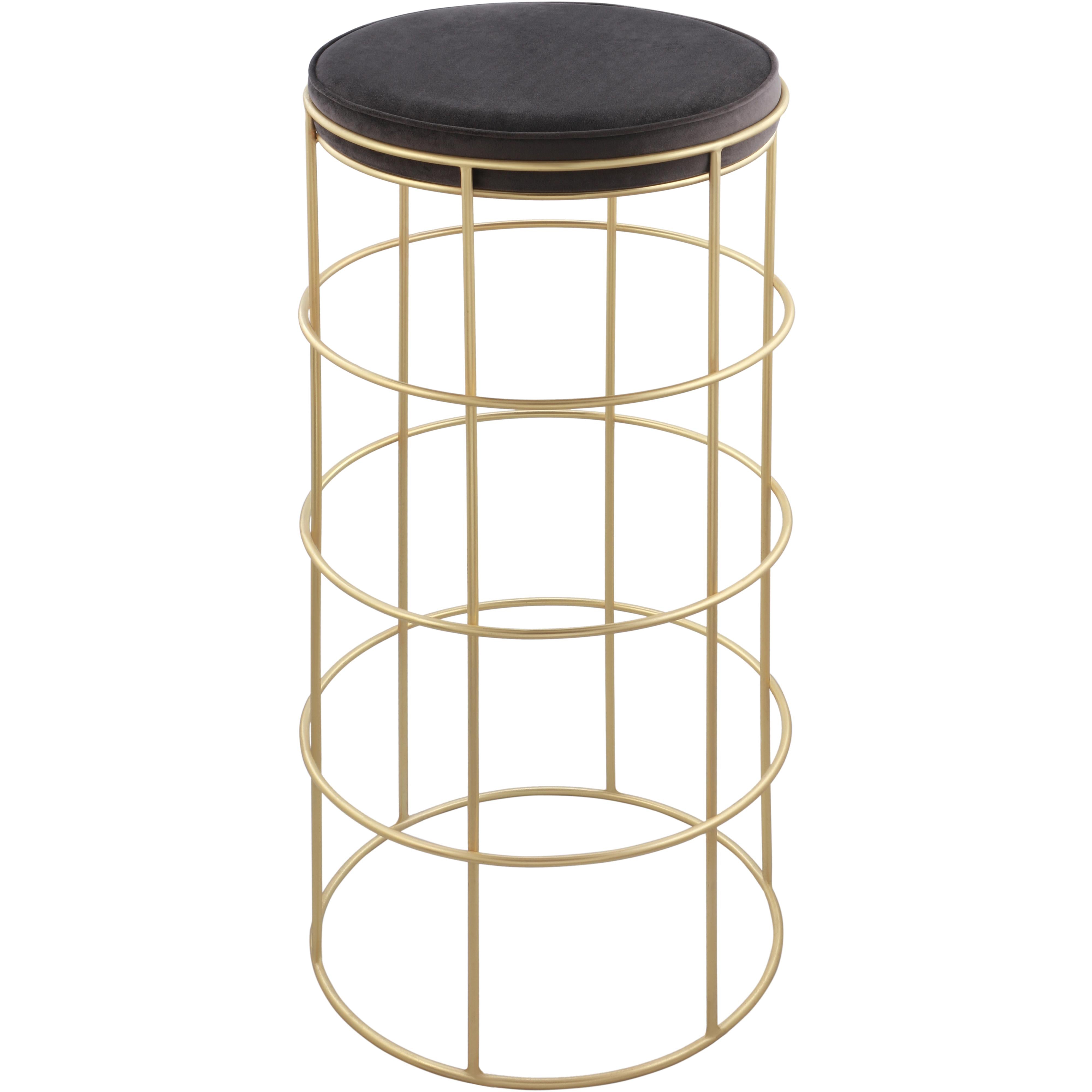 Meridian Rebar Grey Velvet Bar Stool