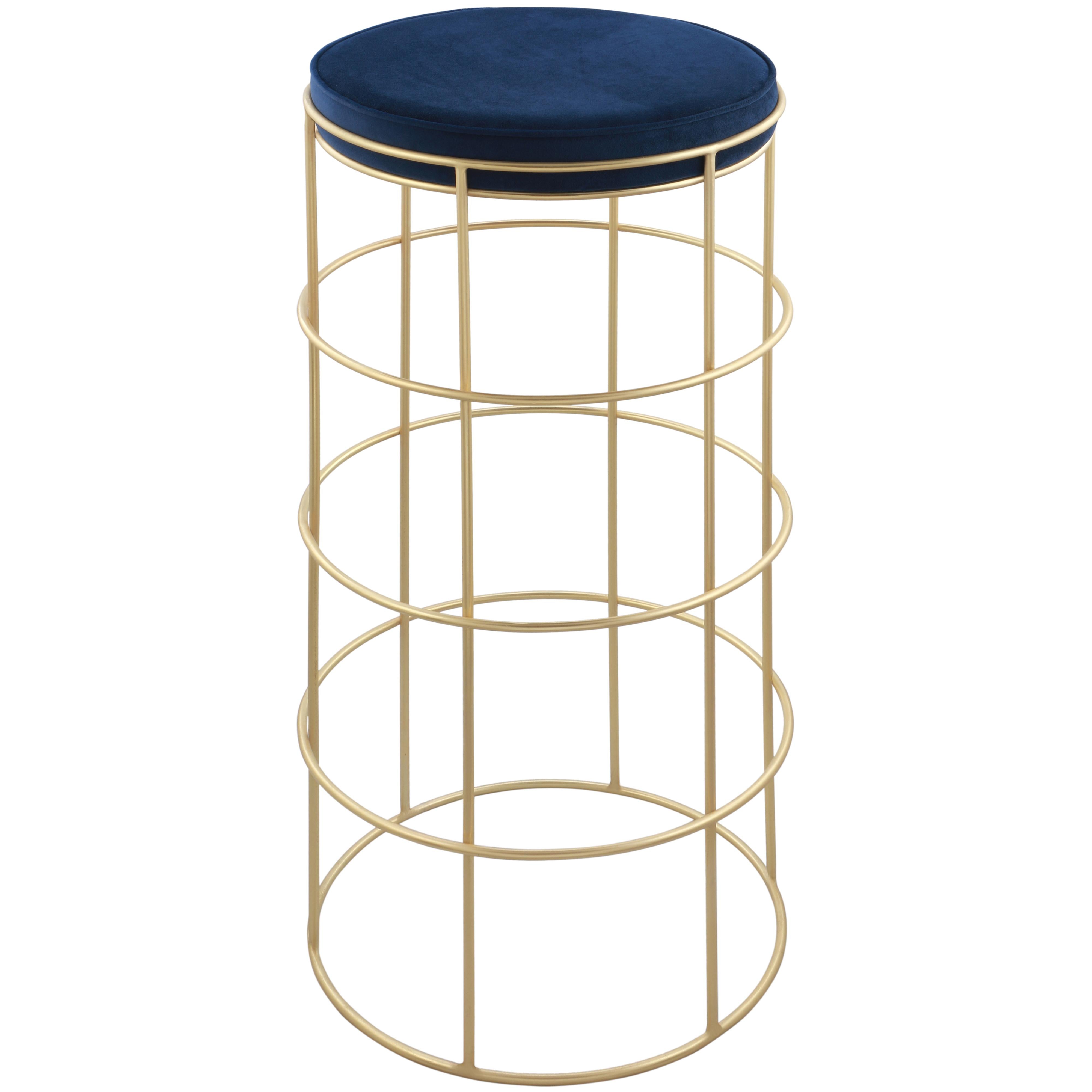 Meridian Rebar Navy Velvet Bar Stool