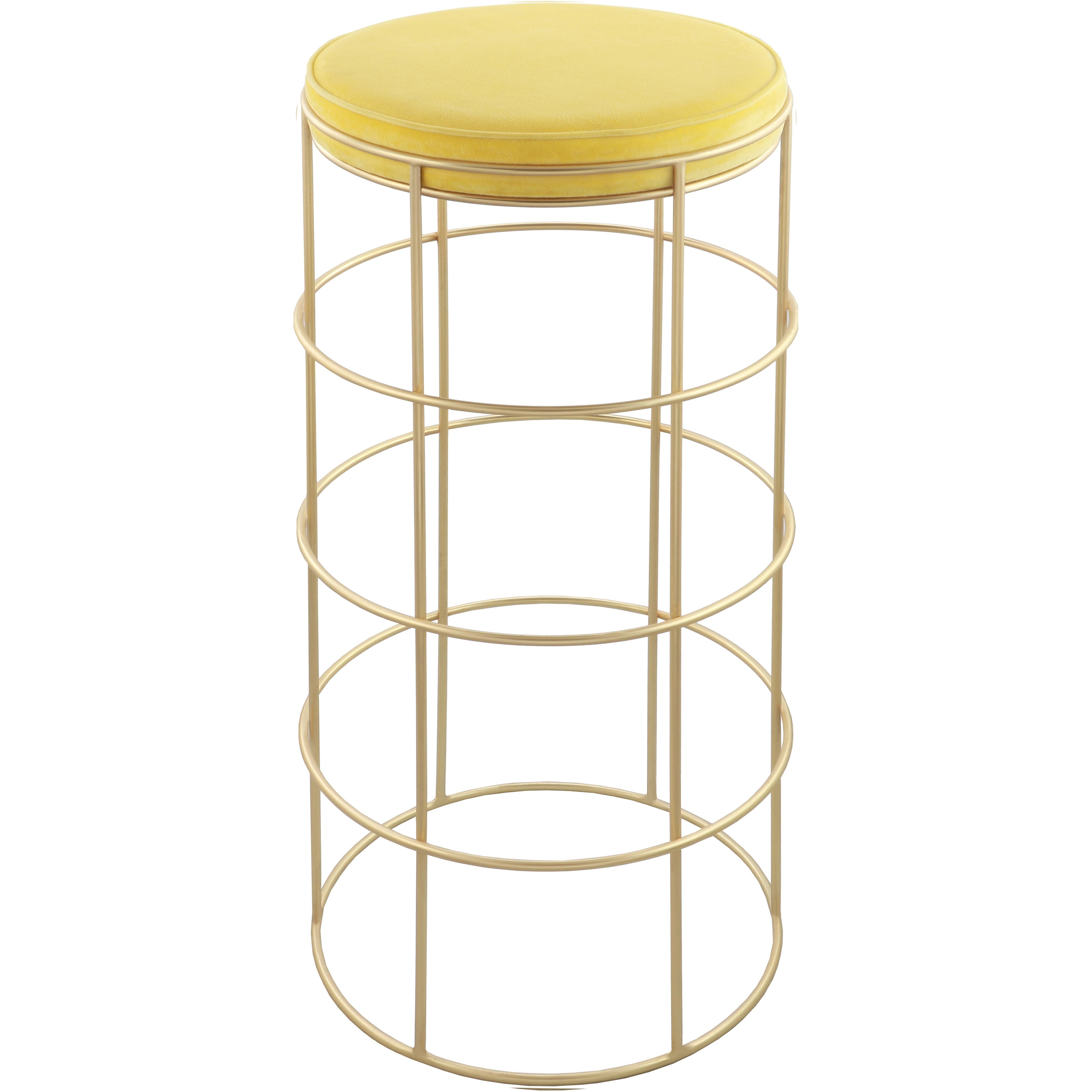 Meridian Rebar Yellow Velvet Bar Stool