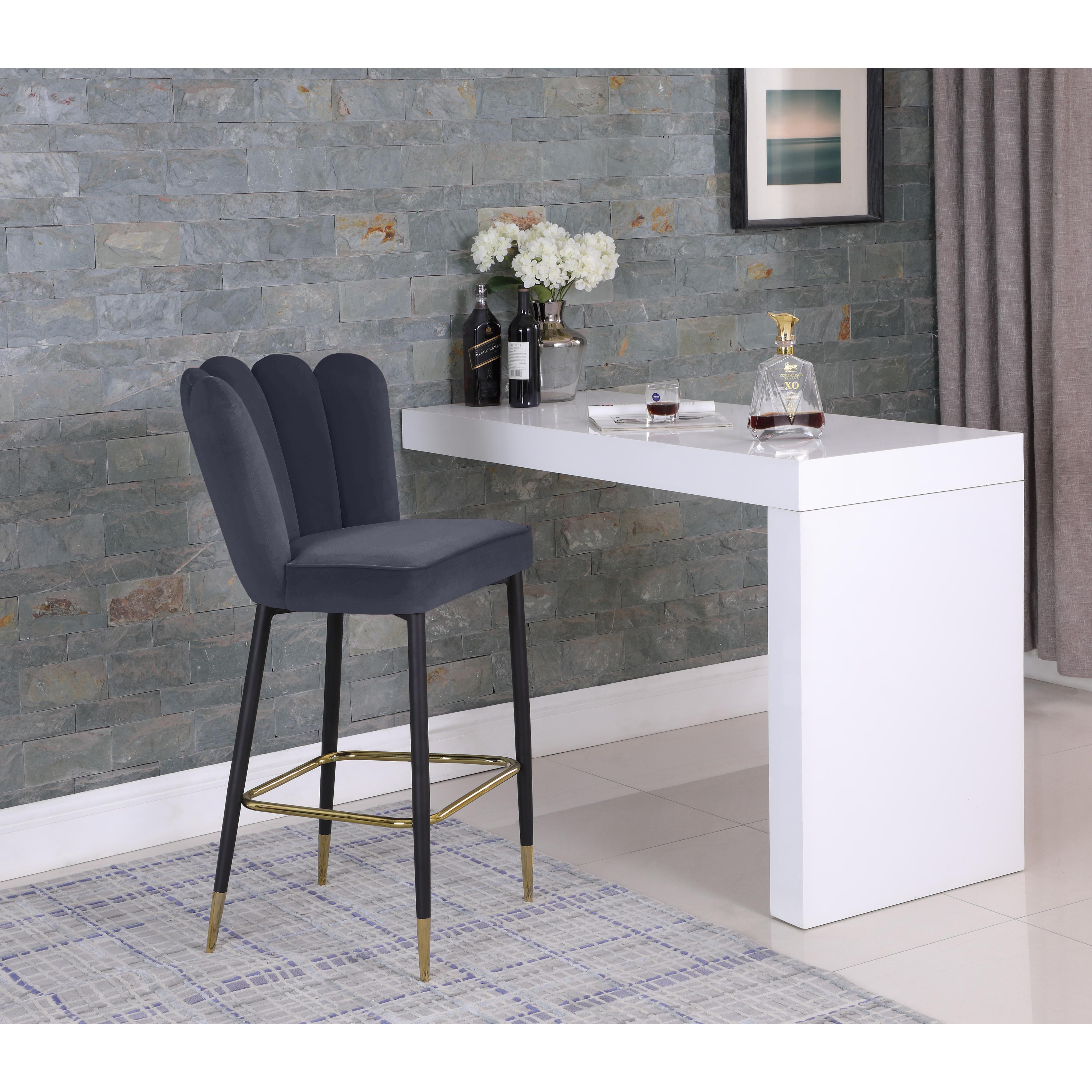 Meridian Lily Grey Velvet Stool