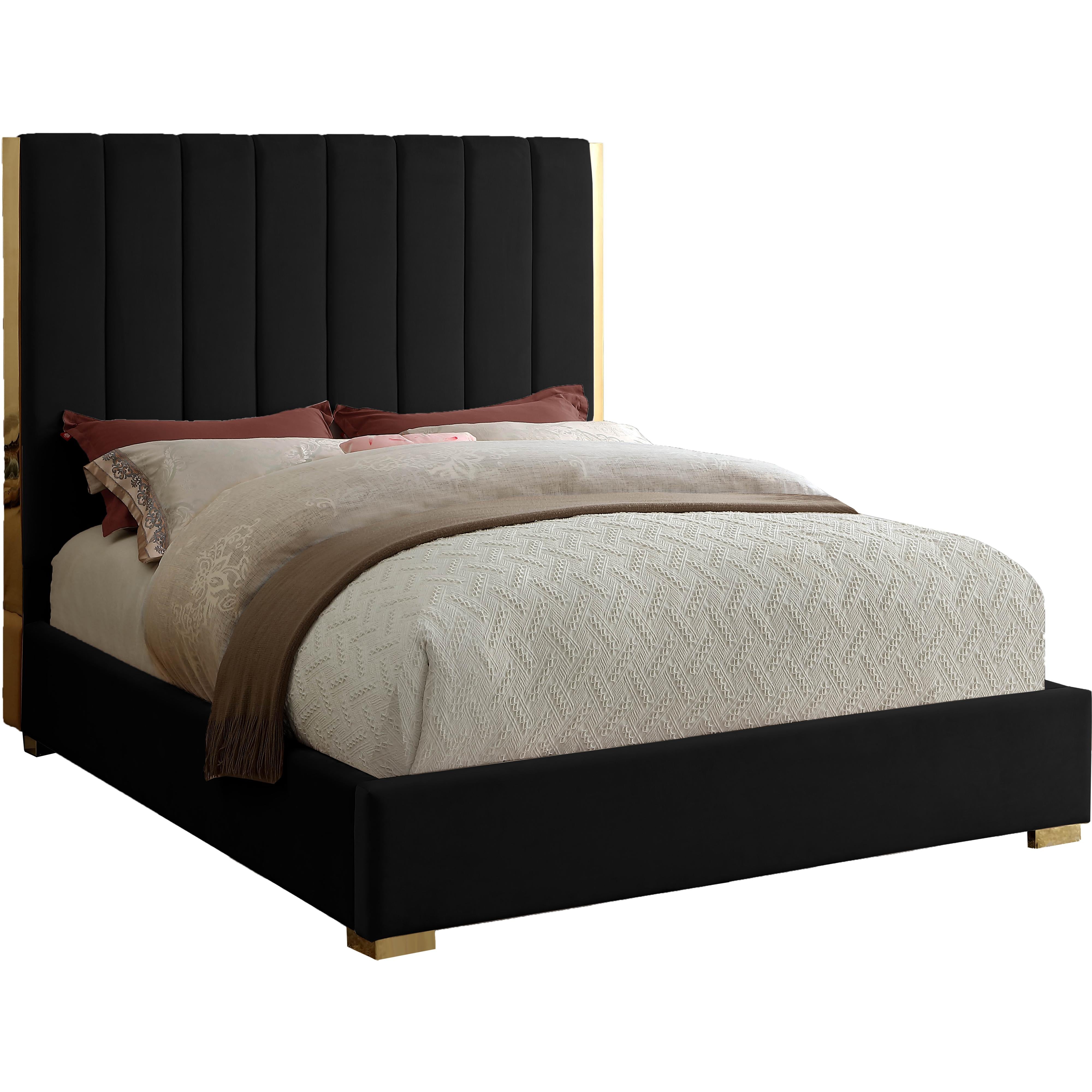 Meridian Becca Black Velvet Full Bed