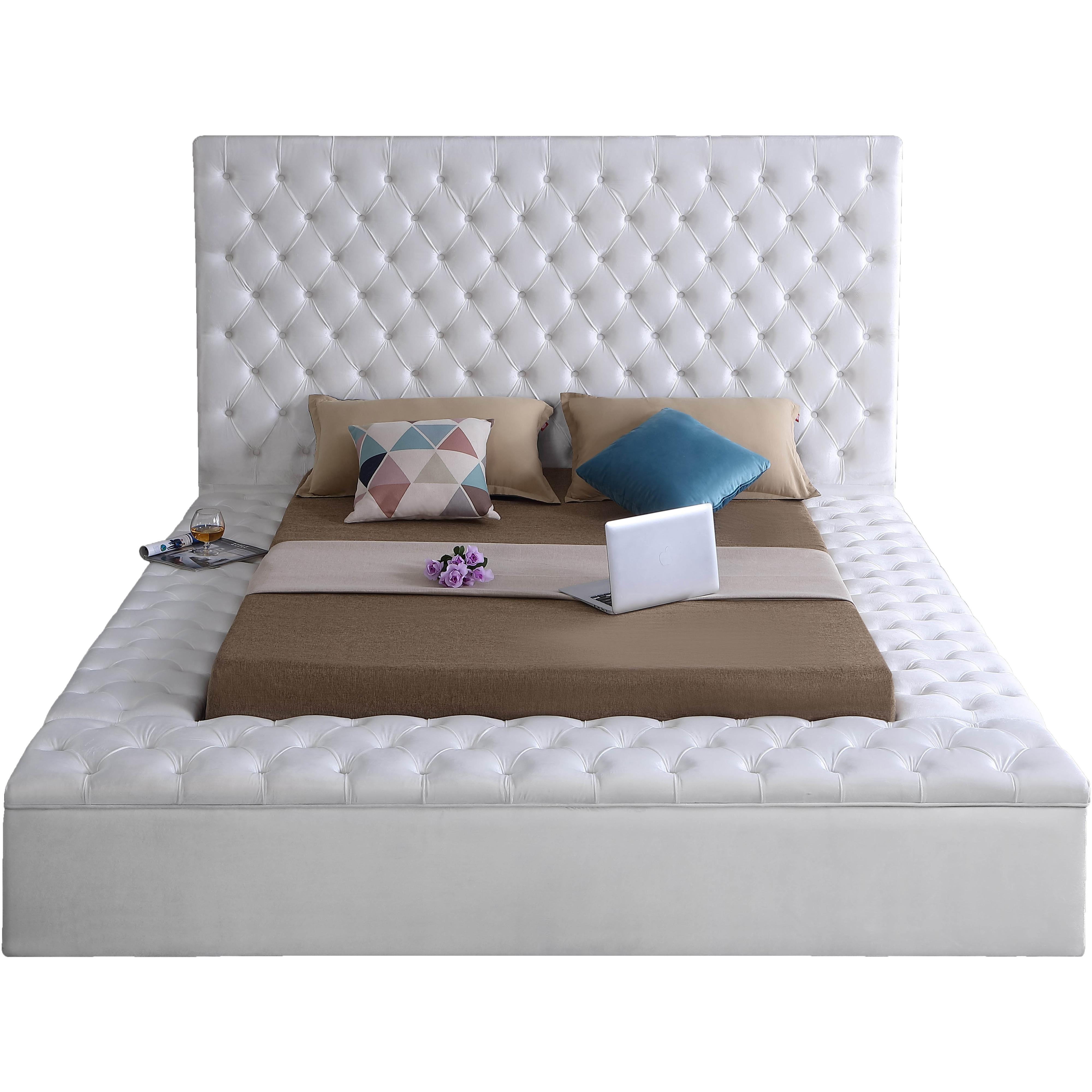 Meridian Bliss White Velvet Queen Bed (3 Boxes)