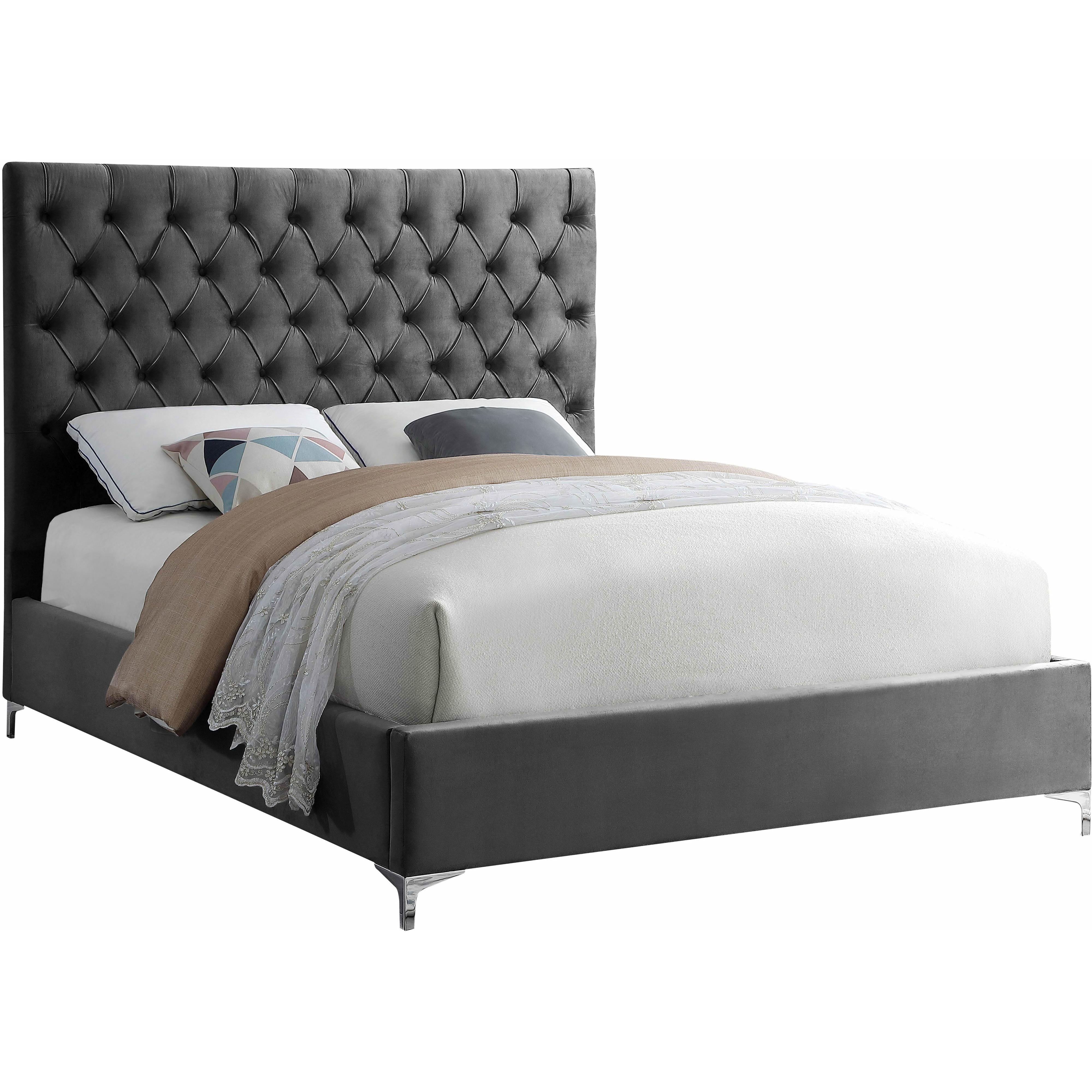 Meridian Cruz Grey Velvet Full Bed
